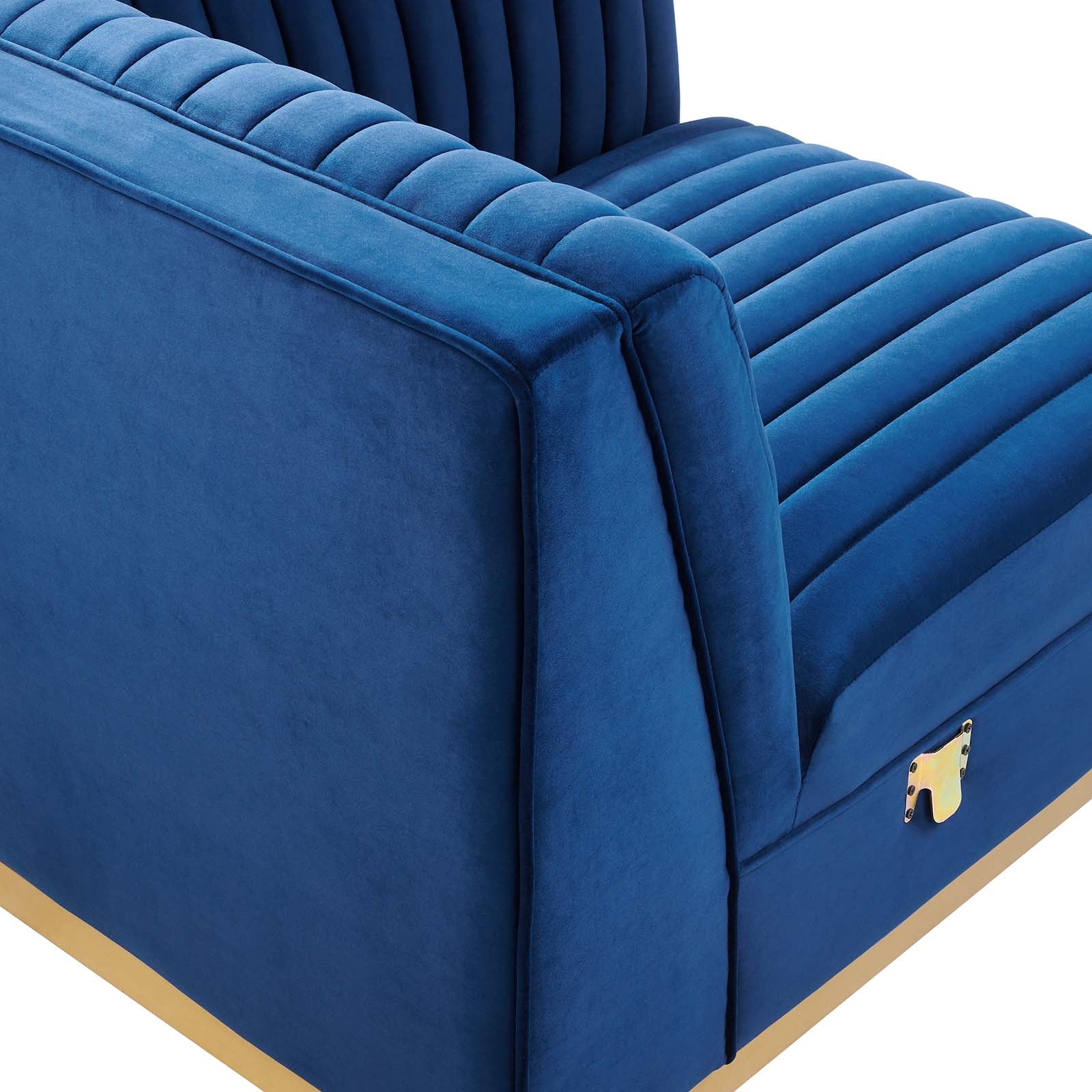 Modway Accent Chairs - Sanguine Channel Tufted Performance Velvet Modular Sectional Sofa Right Corner Chair Navy Blue