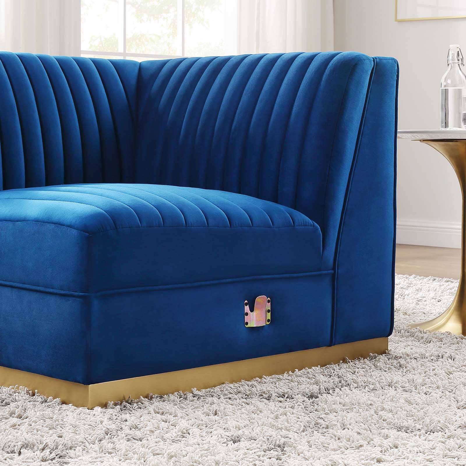 Modway Accent Chairs - Sanguine Channel Tufted Performance Velvet Modular Sectional Sofa Right Corner Chair Navy Blue