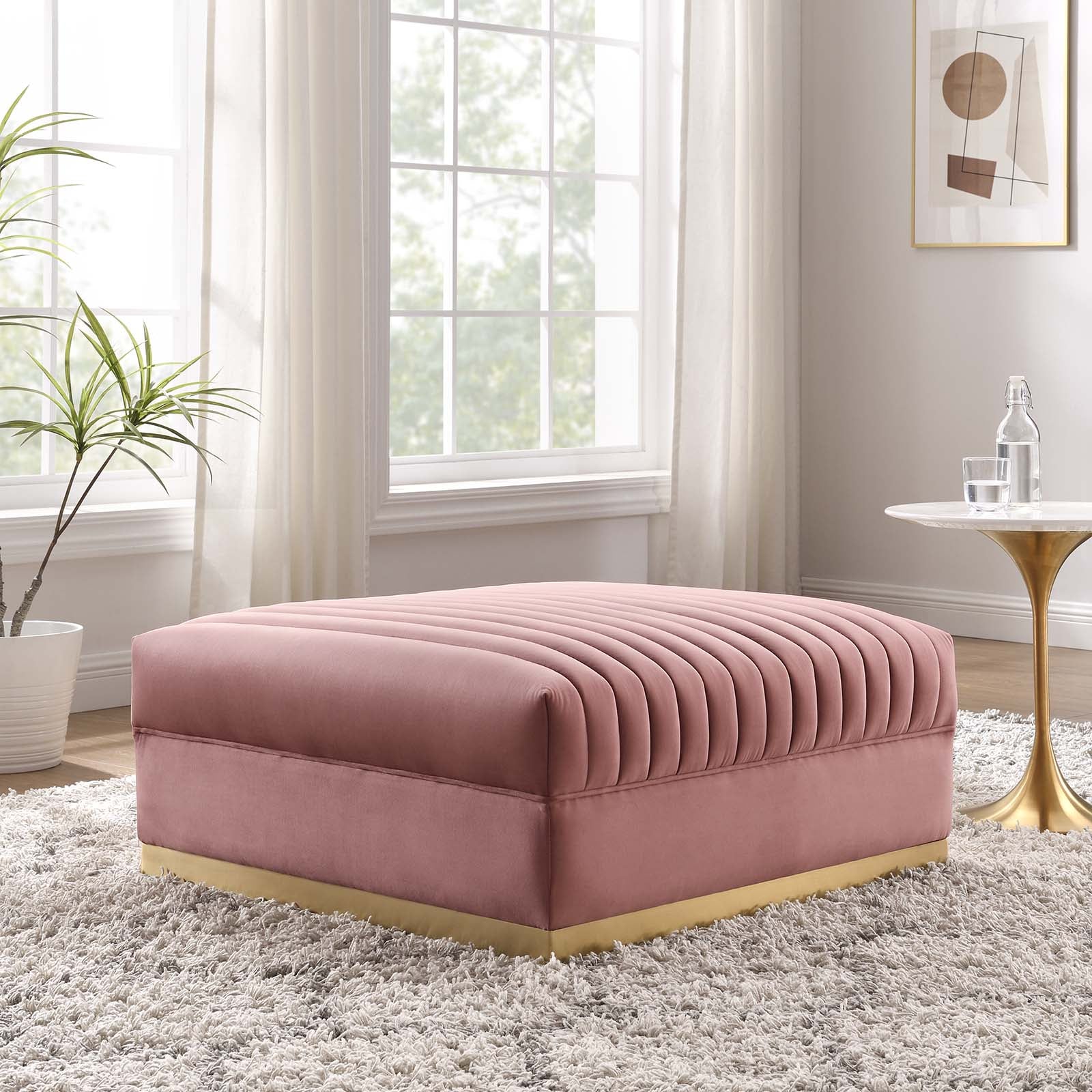 Modway Ottomans & Stools - Sanguine Channel Tufted Performance Velvet Modular Sectional Sofa Ottoman Dusty Rose
