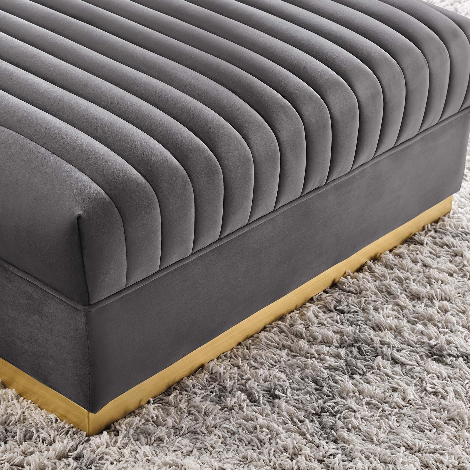 Modway Ottomans & Stools - Sanguine Channel Tufted Performance Velvet Modular Sectional Sofa Ottoman Gray