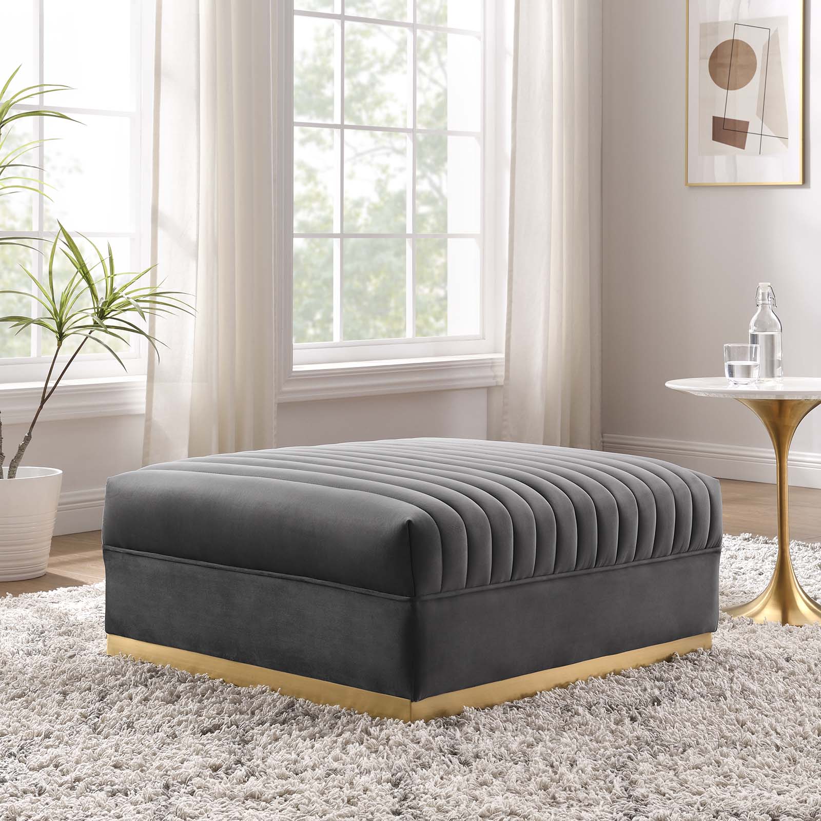 Modway Ottomans & Stools - Sanguine Channel Tufted Performance Velvet Modular Sectional Sofa Ottoman Gray