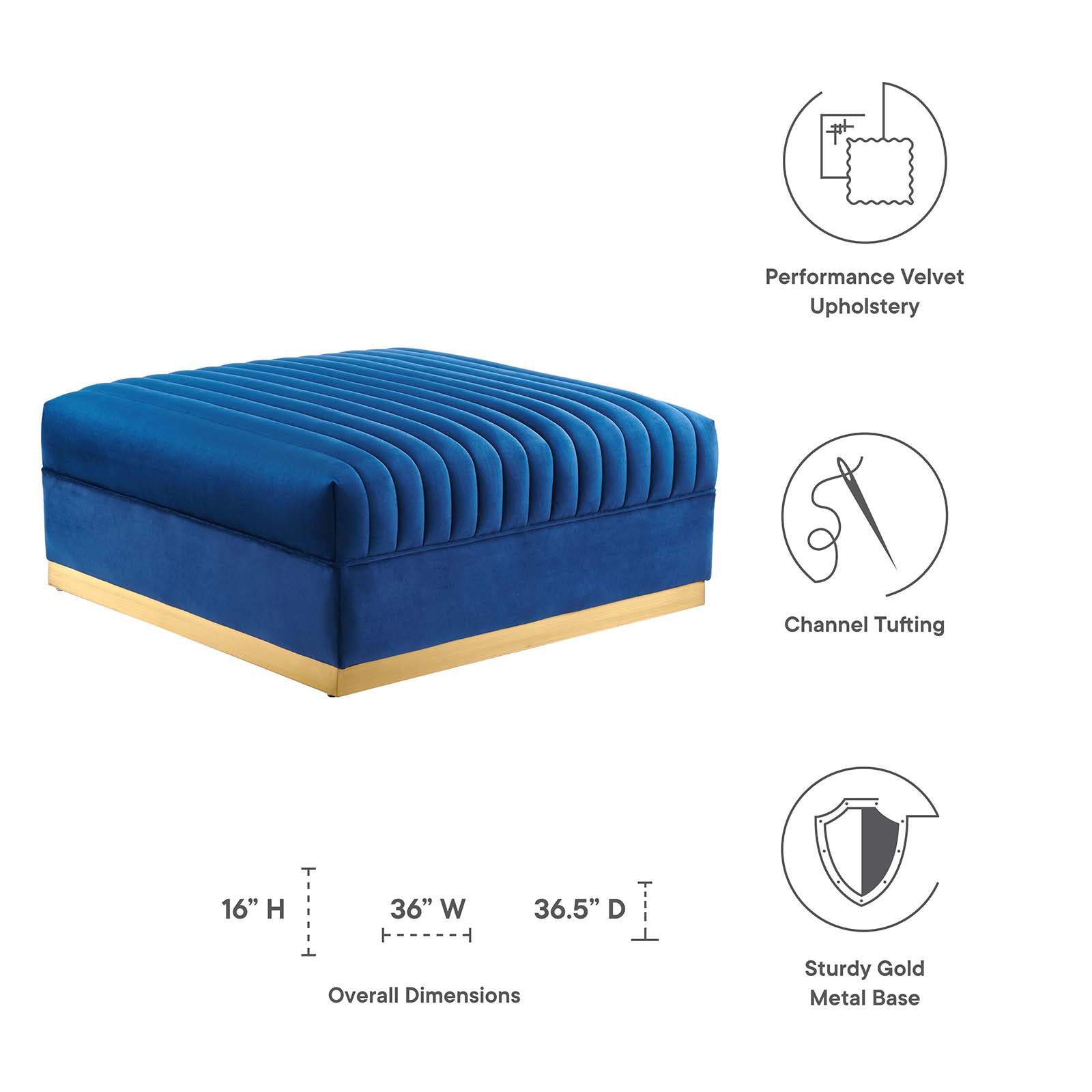 Modway Ottomans & Stools - Sanguine Channel Tufted Performance Velvet Modular Sectional Sofa Ottoman Navy