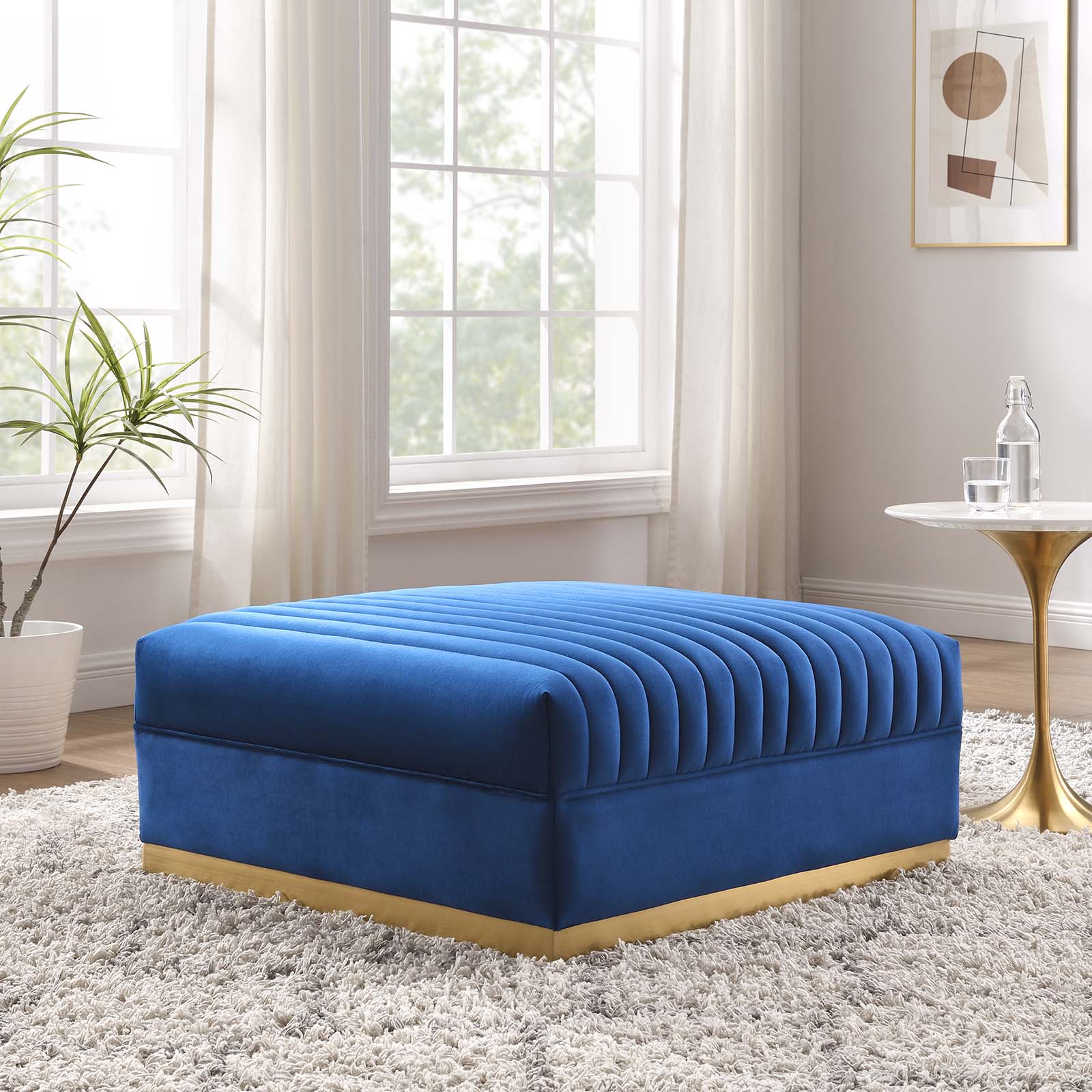 Modway Ottomans & Stools - Sanguine Channel Tufted Performance Velvet Modular Sectional Sofa Ottoman Navy