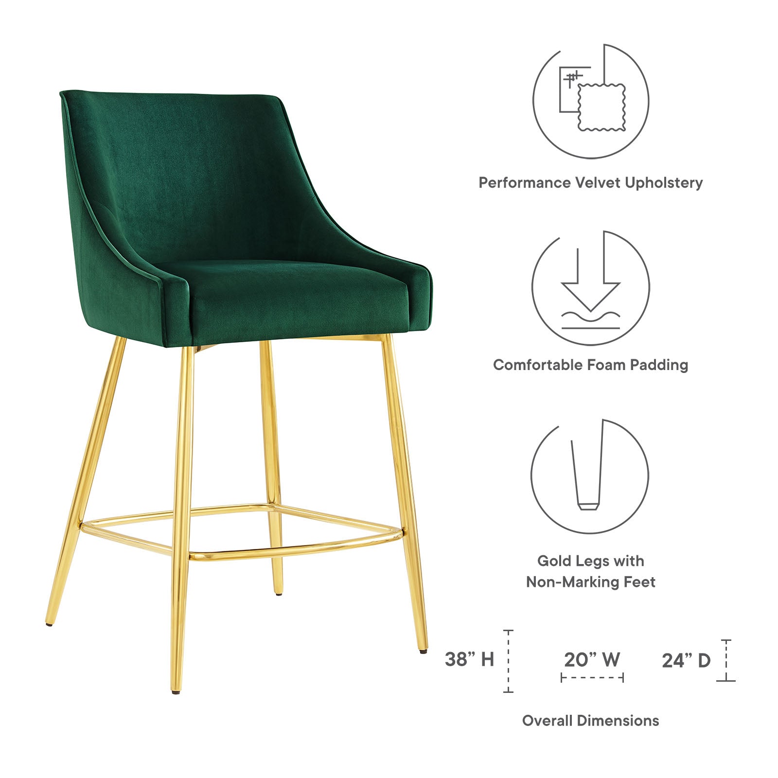 Modway Barstools - Discern Counter Stools - Set Of 2 Green