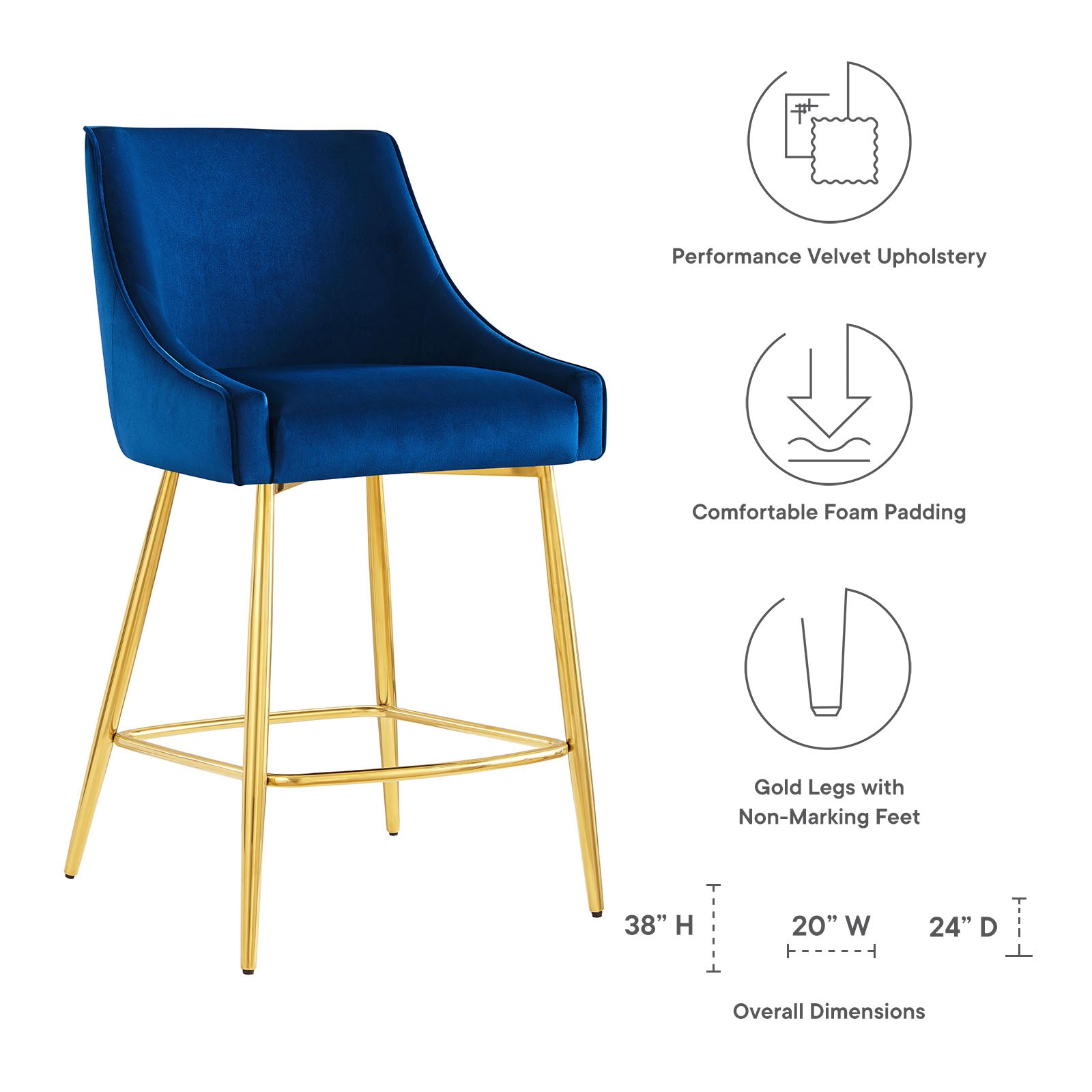Modway Barstools - Discern Counter Stools - Set Of 2 Navy