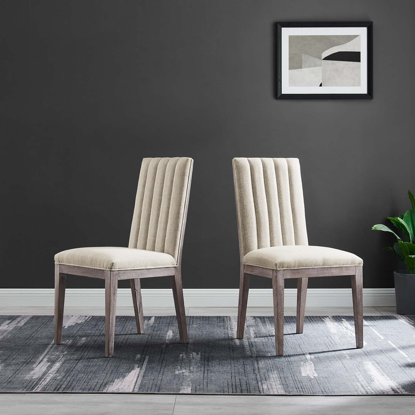 Modway Dining Chairs - Maisonette French Vintage Tufted Fabric Dining Side Chairs Set of 2 Beige