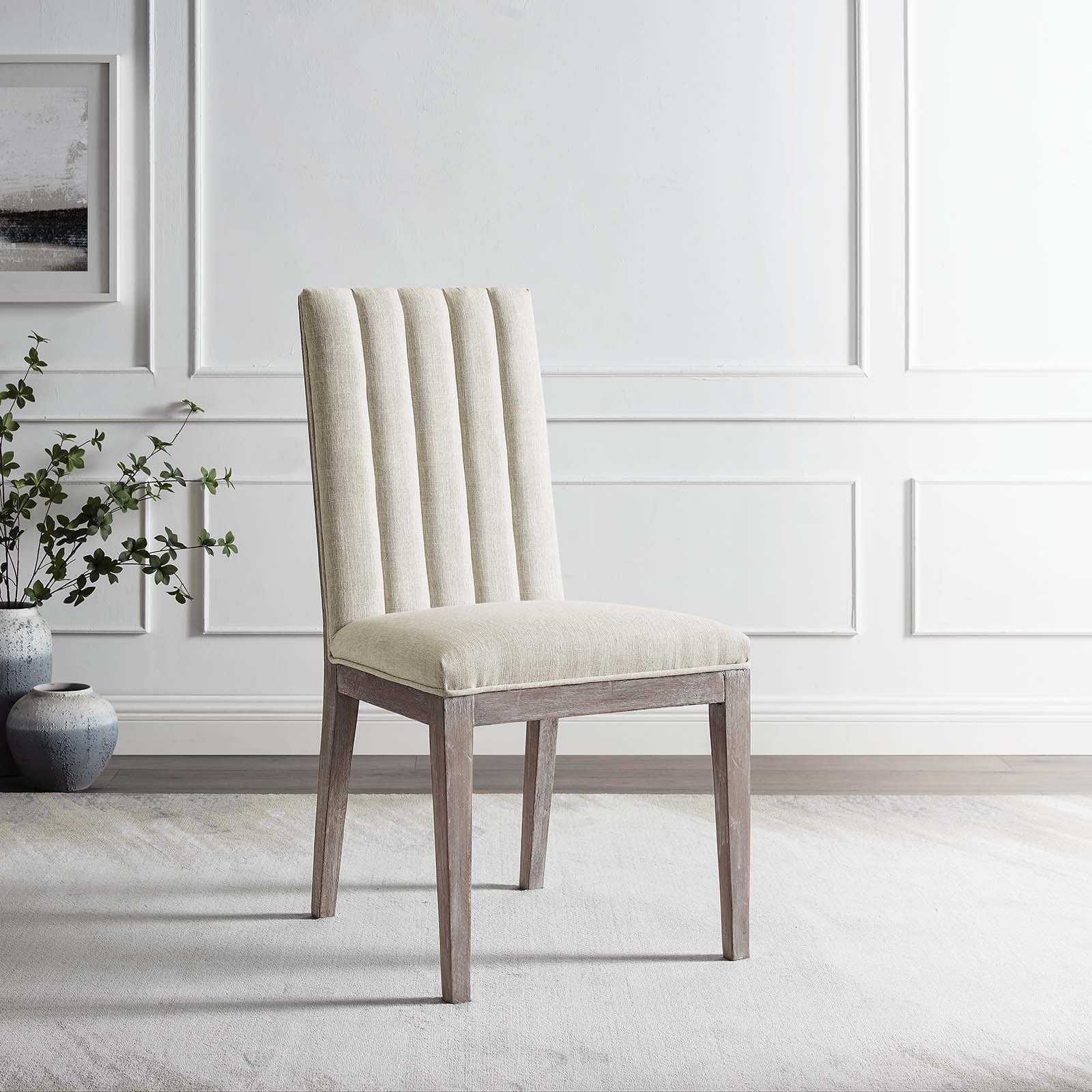 Modway Dining Chairs - Maisonette French Vintage Tufted Fabric Dining Side Chairs Set of 2 Beige