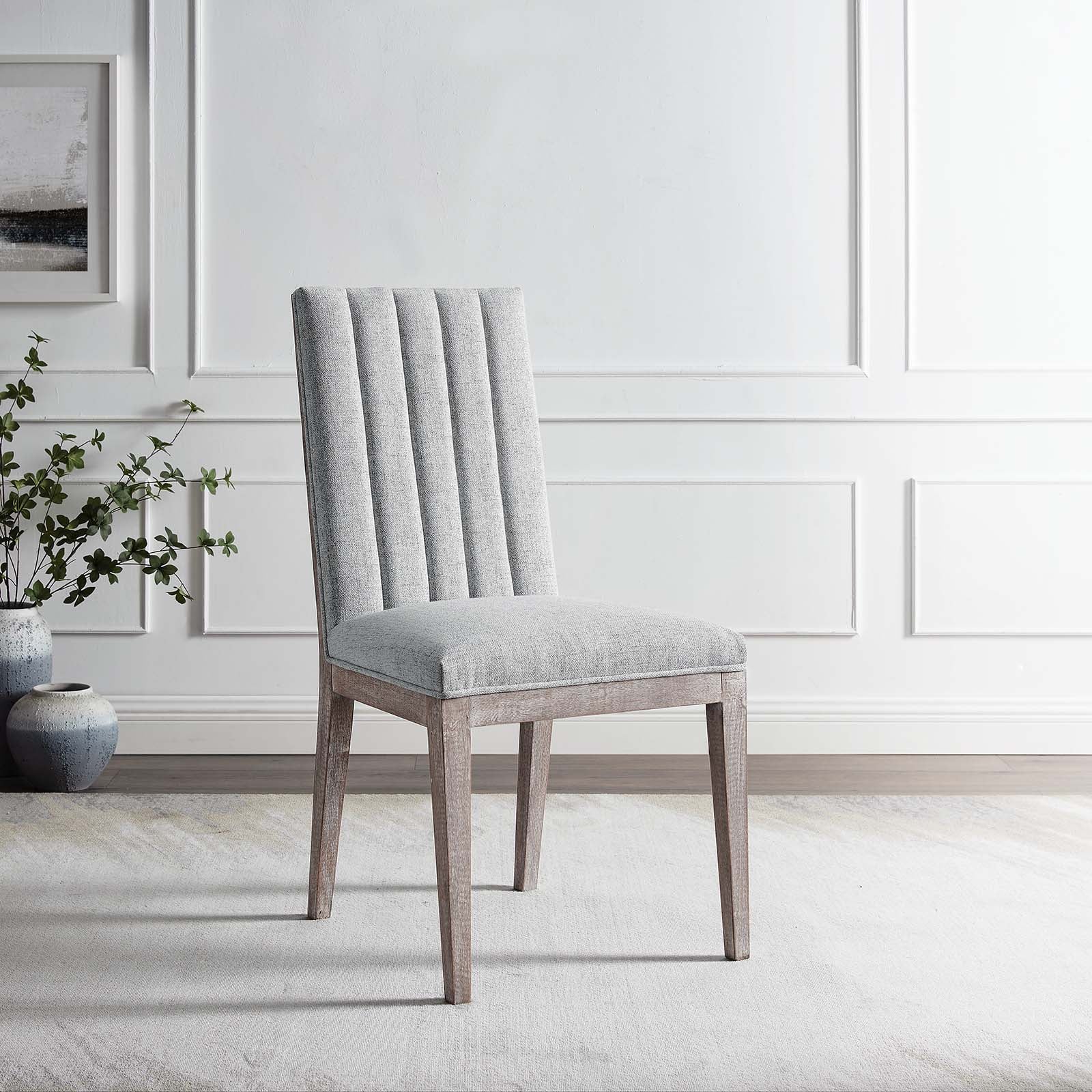 Modway Dining Chairs - Maisonette French Vintage Tufted Fabric Dining Side Chairs Set of 2 Light Gray