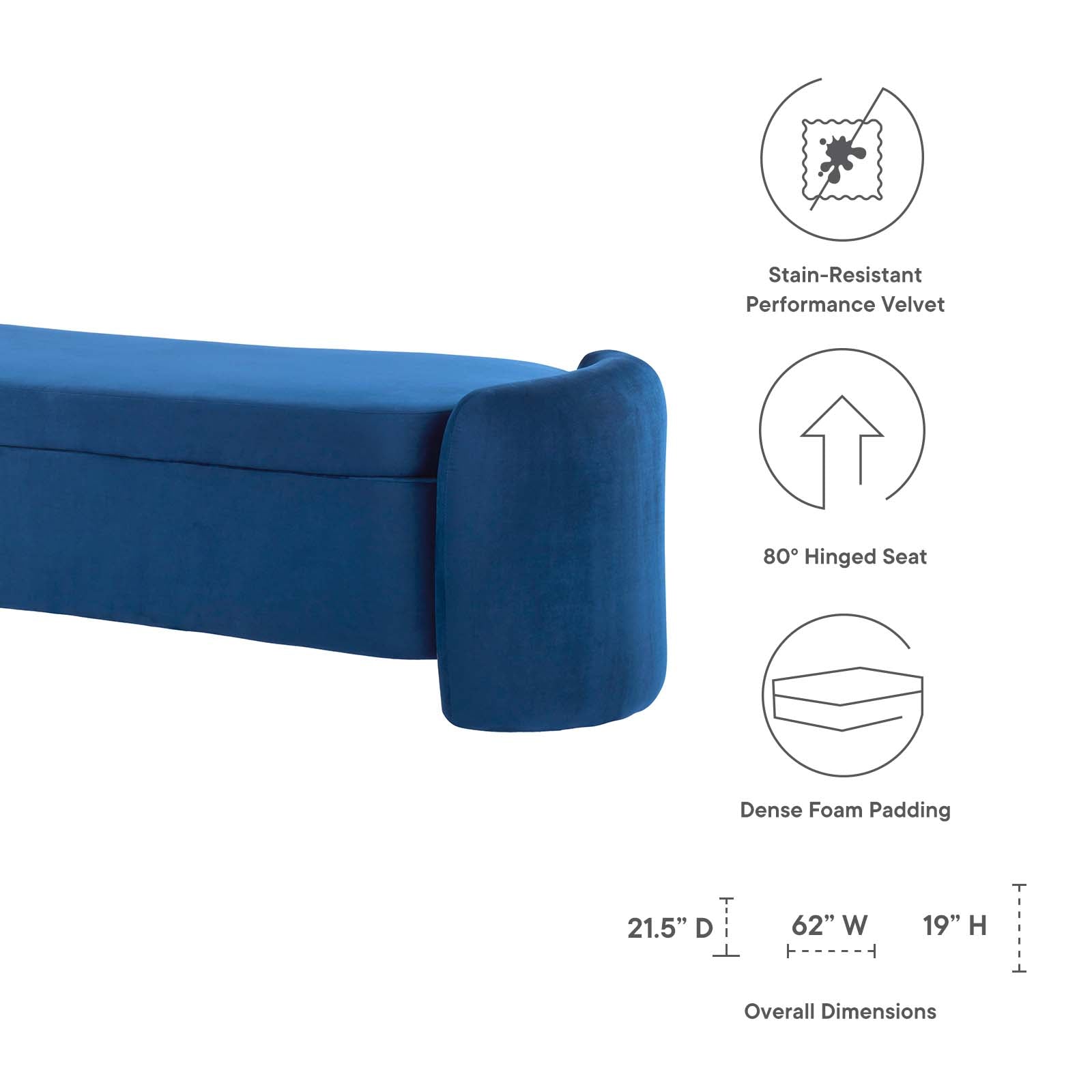 Modway Benches - Nebula Upholstered Performance Velvet Bench Midnight Blue