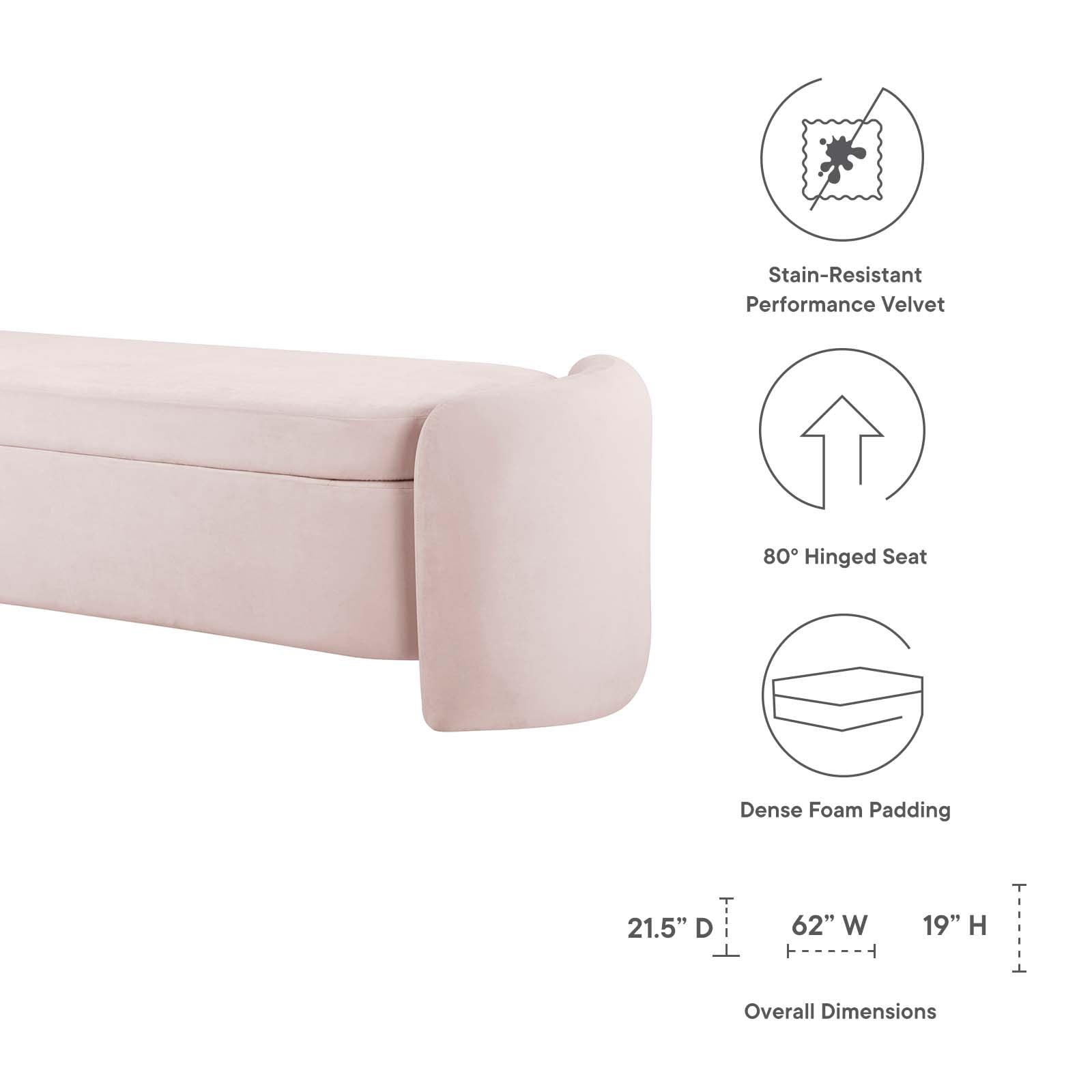 Modway Benches - Nebula Upholstered Performance Velvet Bench Pink