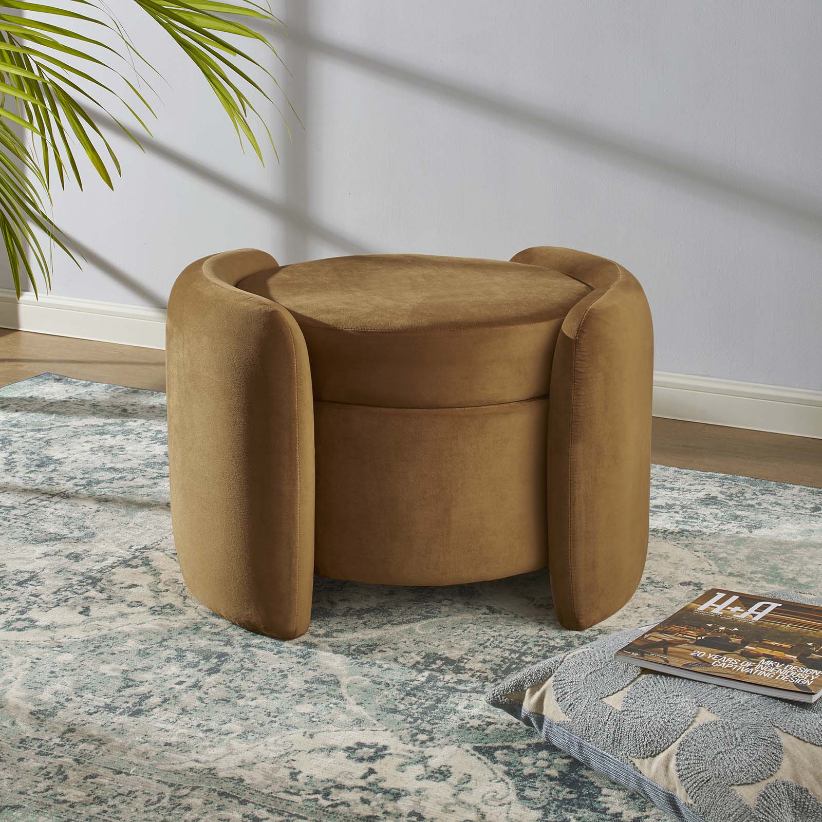 Modway Ottomans & Stools - Nebula Upholstered Performance Velvet Ottoman Cognac