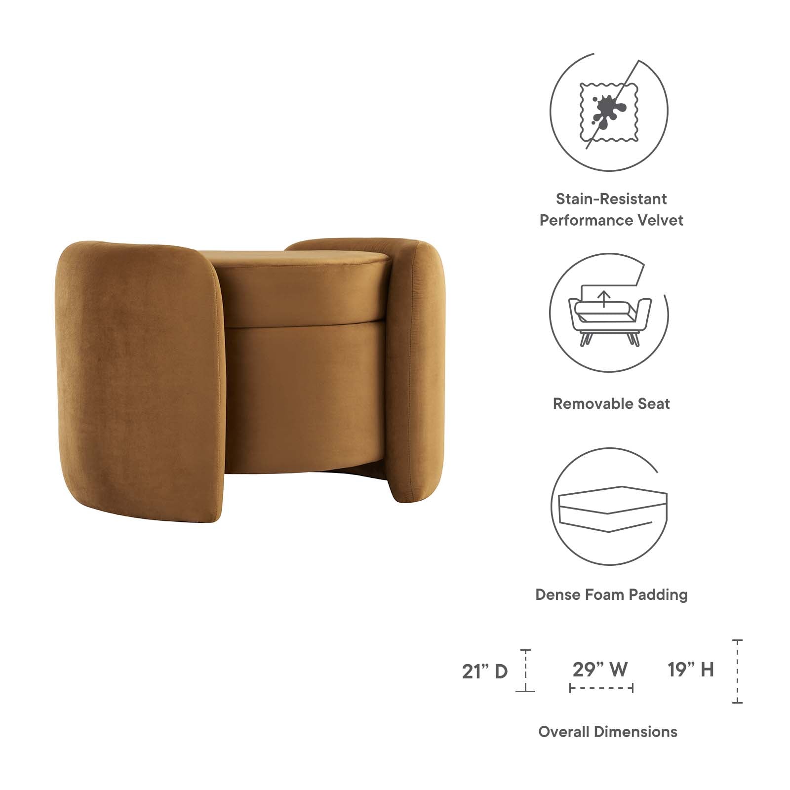 Modway Ottomans & Stools - Nebula Upholstered Performance Velvet Ottoman Cognac