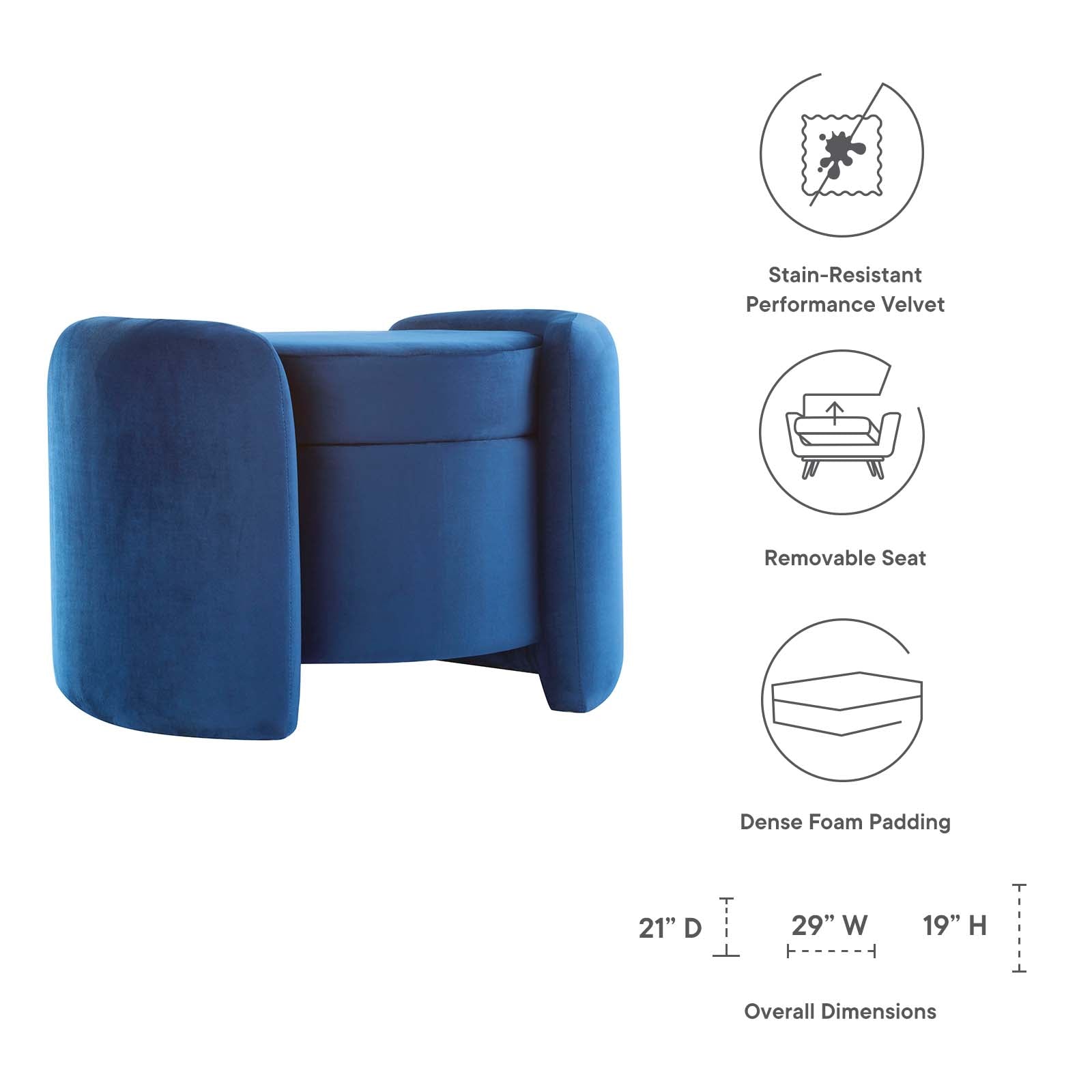 Modway Ottomans & Stools - Nebula Upholstered Performance Velvet Ottoman Midnight Blue