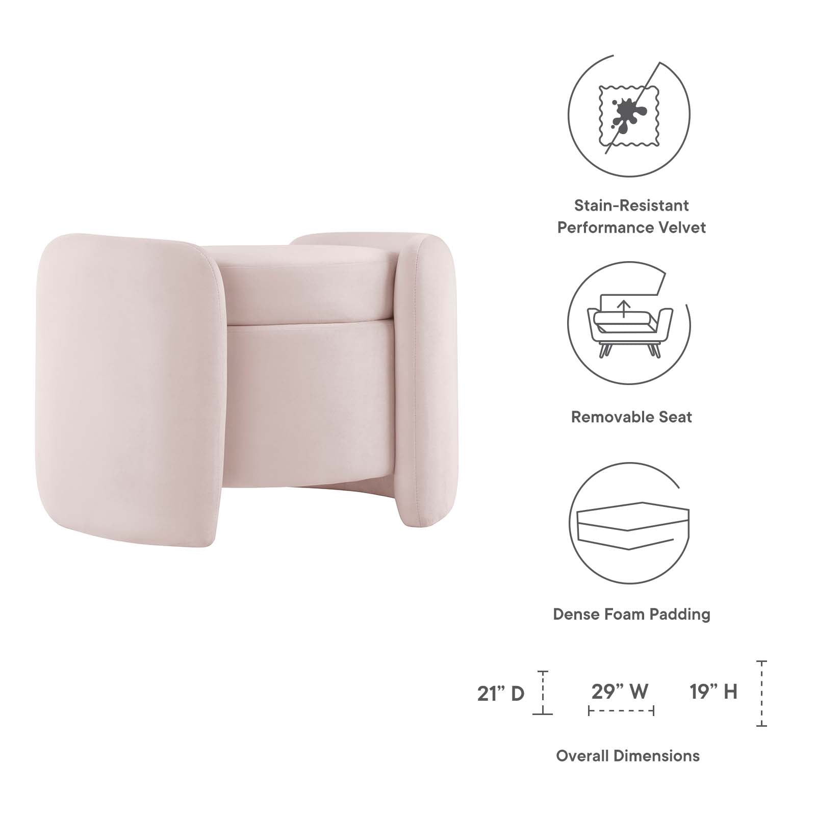 Modway Ottomans & Stools - Nebula Upholstered Performance Velvet Ottoman Pink