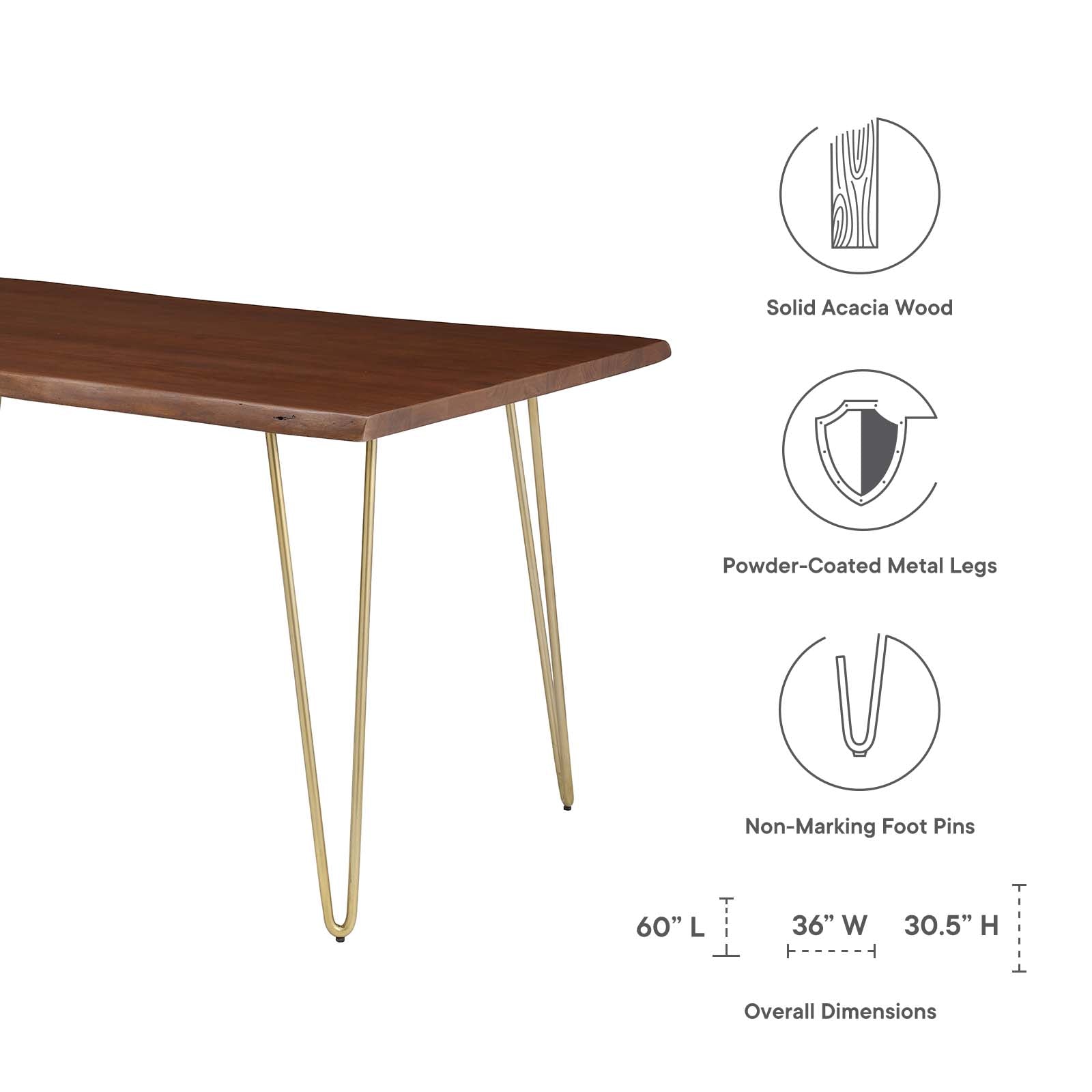 Modway Dining Tables - Henley 60" Live Edge Acacia Wood Dining Table Gold Walnut