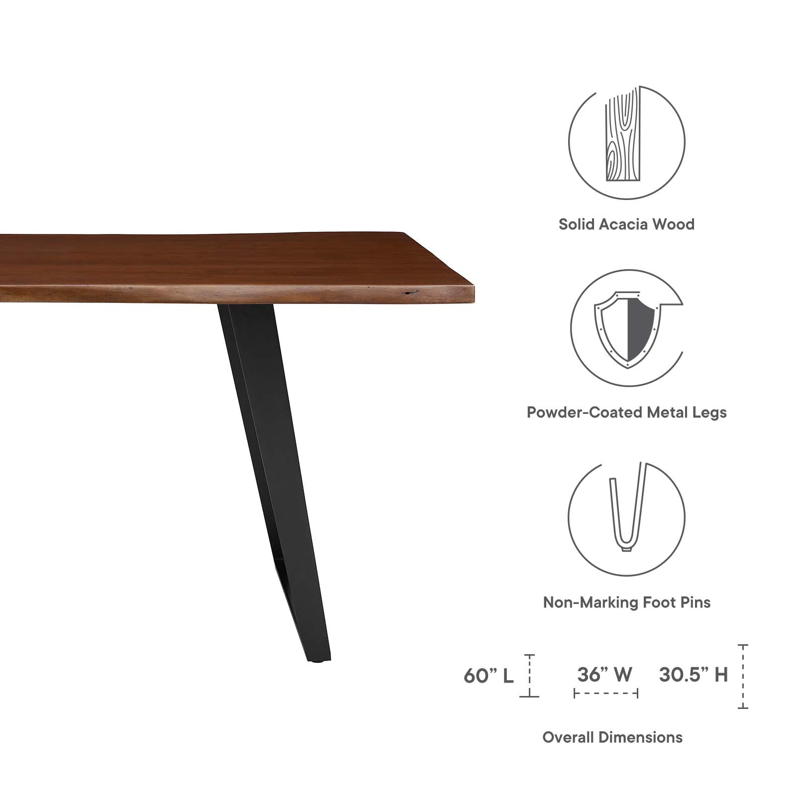 Modway Dining Tables - Astound 60" Live Edge Acacia Wood Dining Table Black Walnut