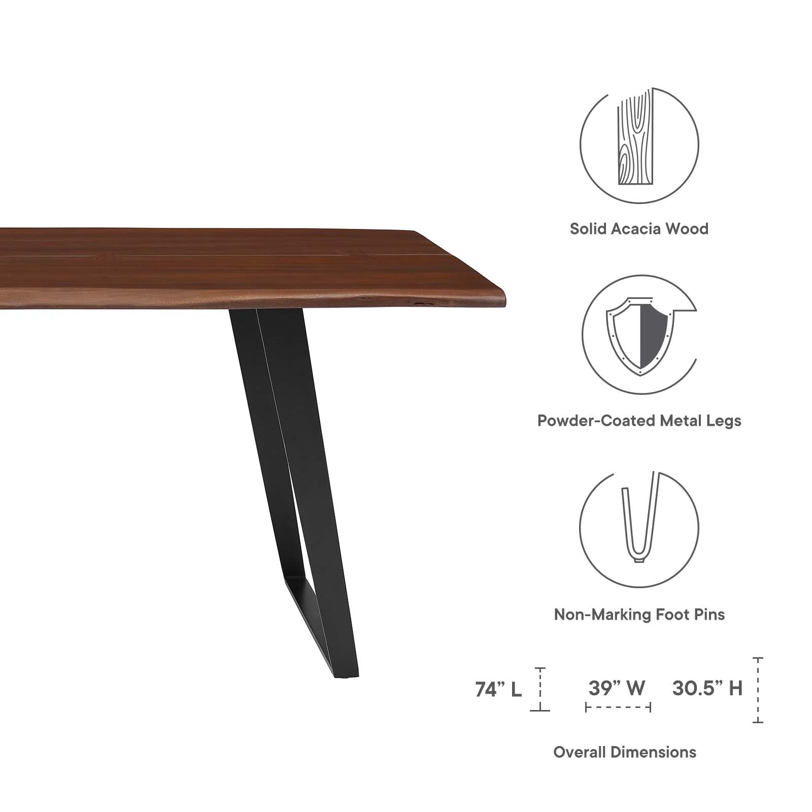 Modway Dining Tables - Viggo 74" Live Edge Acacia Wood Dining Table Black Walnut