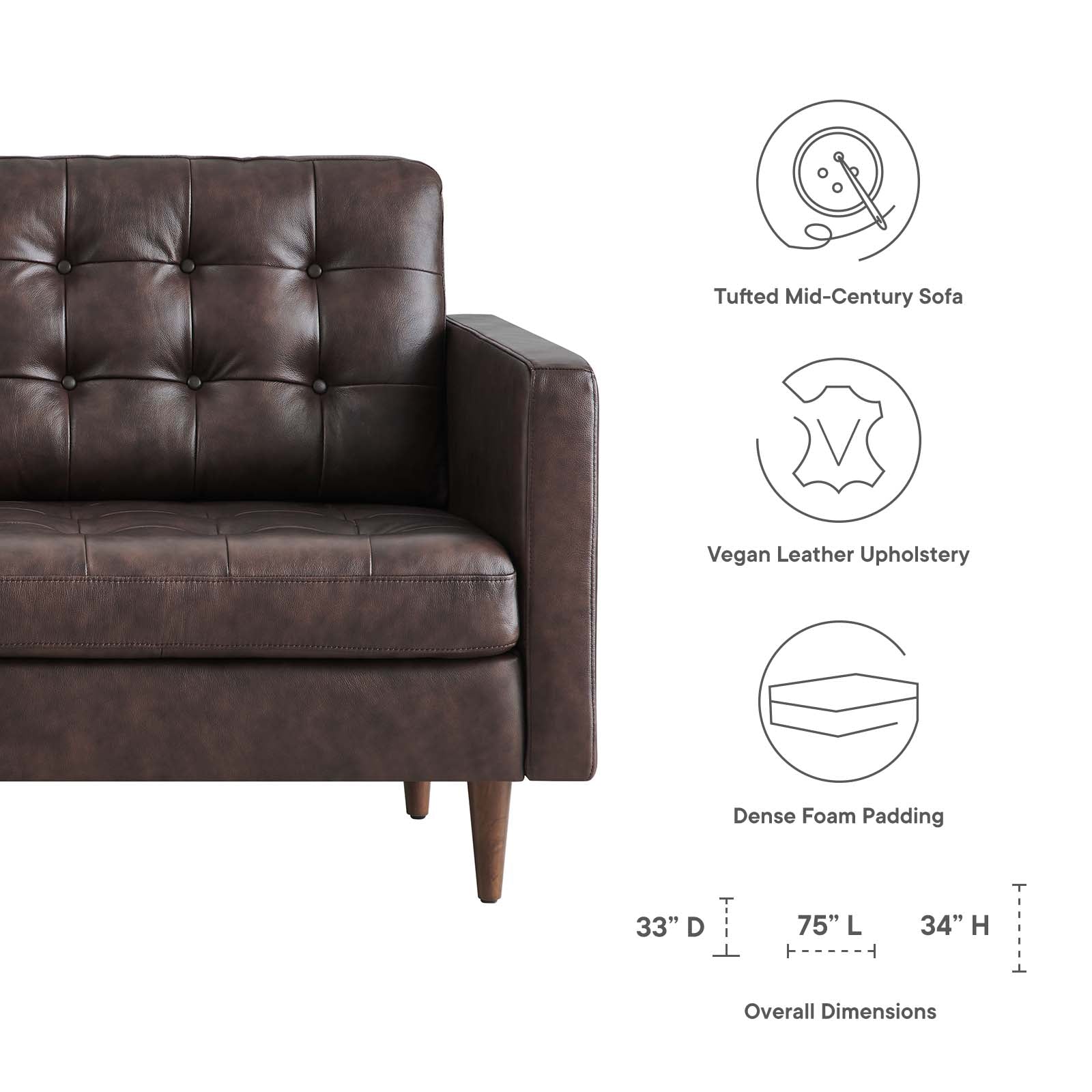 Modway Sofas & Couches - Exalt Tufted Vegan Leather Sofa Brown