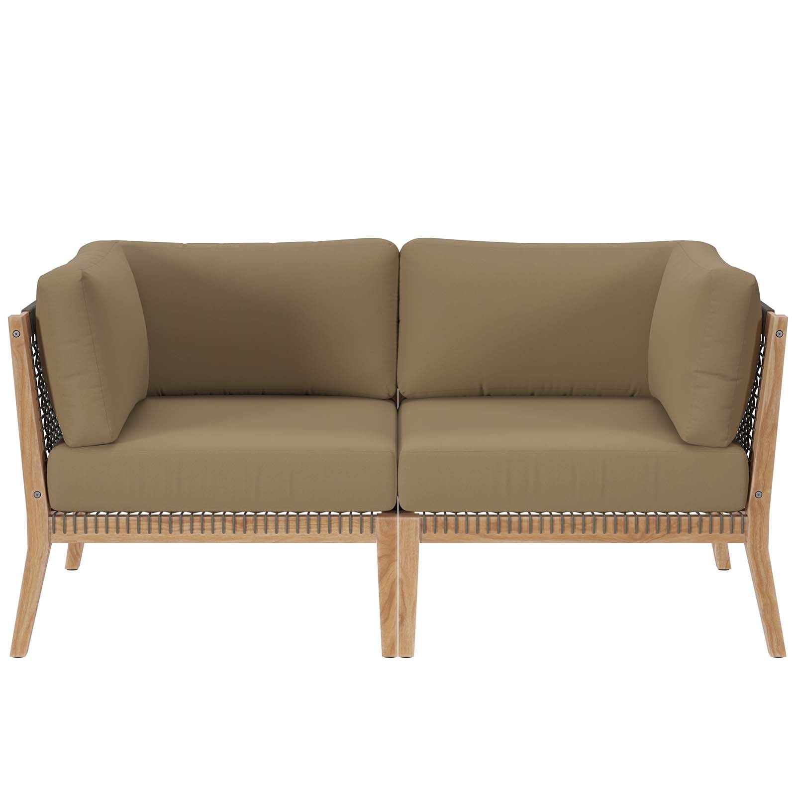 Modway Outdoor Sofas - Clearwater-Outdoor-Patio-Teak-Wood-Loveseat-Gray-Light-Brown