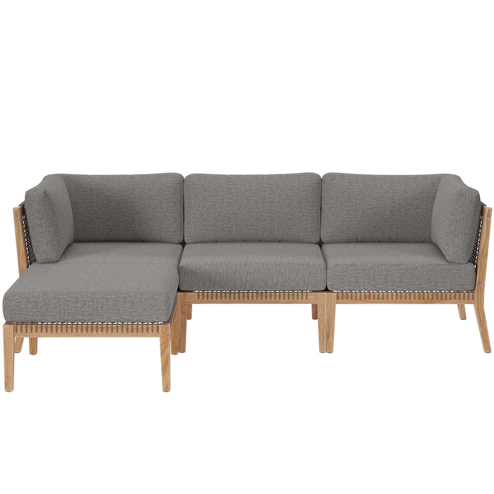 Modway Outdoor Sofas - Clearwater-Outdoor-Patio-Teak-Wood-4-Piece-Sectional-Sofa-Gray-Graphite
