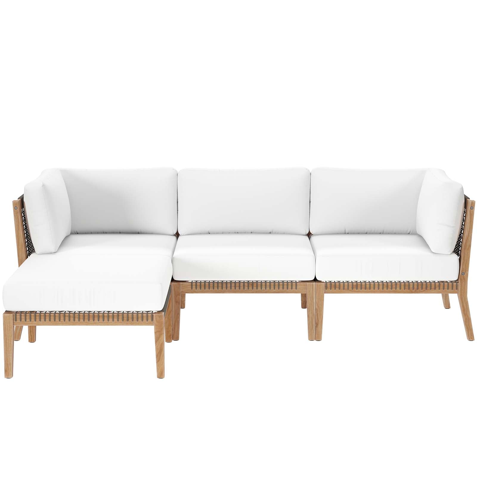 Modway Outdoor Sofas - Clearwater-Outdoor-Patio-Teak-Wood-4-Piece-Sectional-Sofa-Gray-White