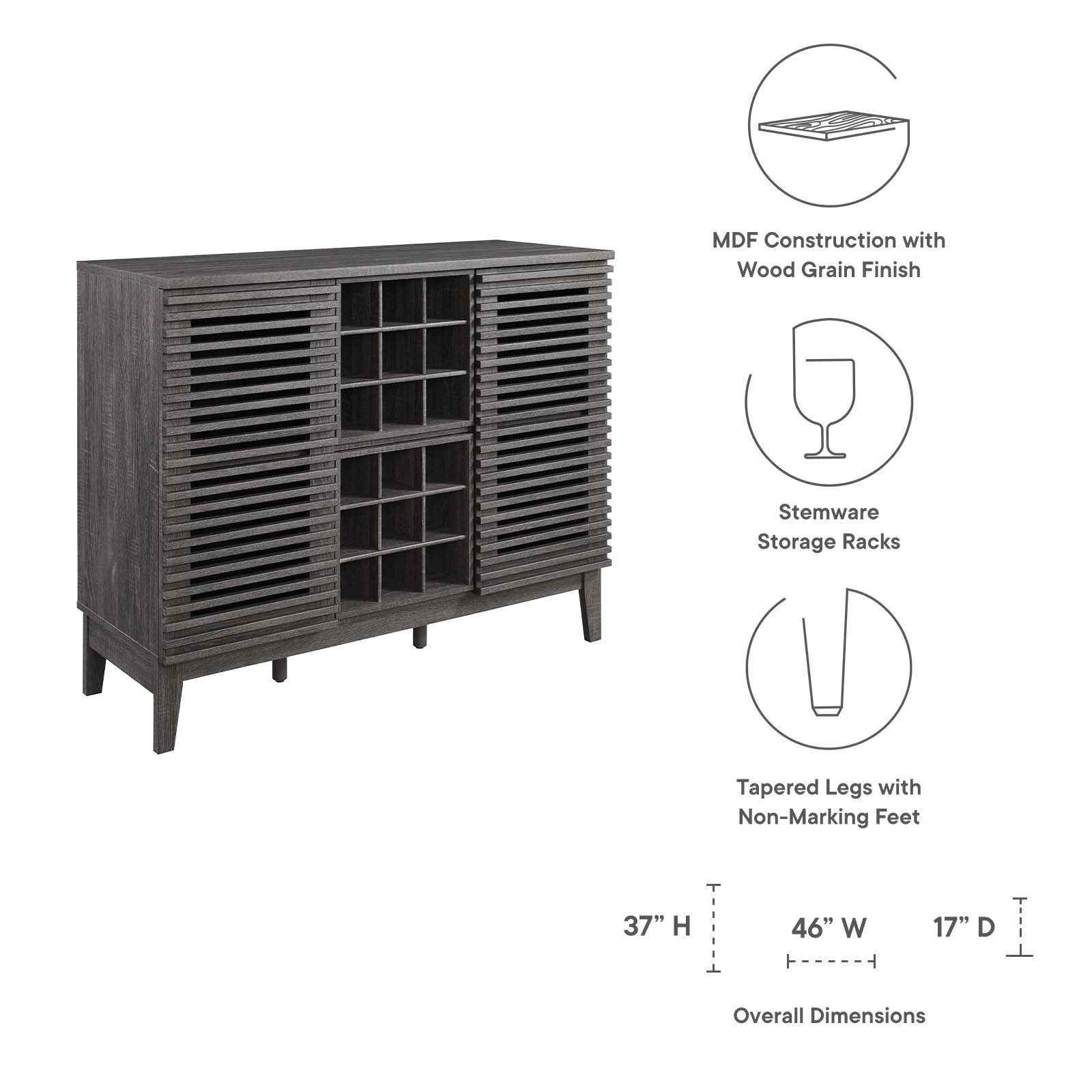 Modway Buffets & Cabinets - Render Bar Cabinet Charcoal
