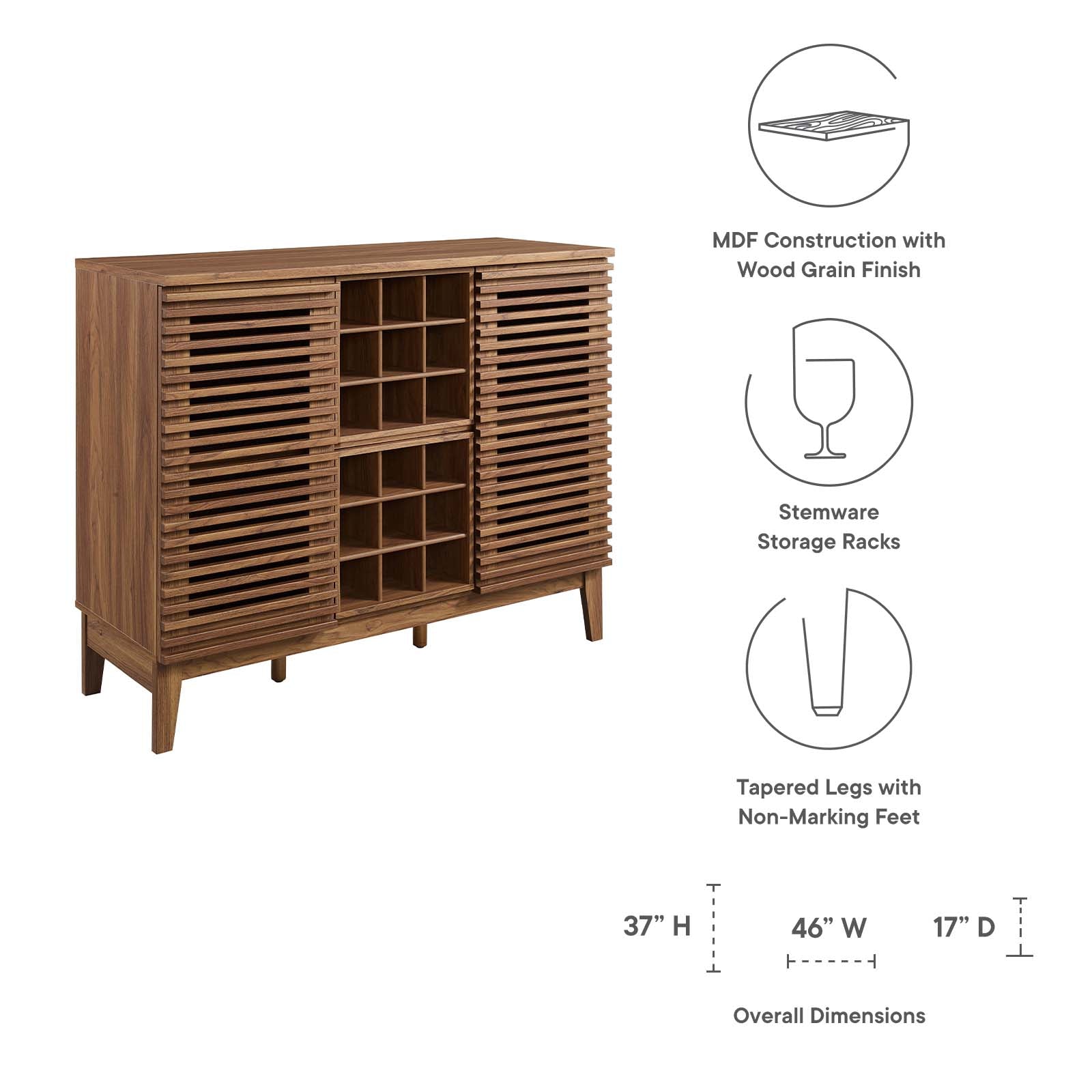 Modway Buffets & Cabinets - Render Bar Cabinet Walnut 37"H
