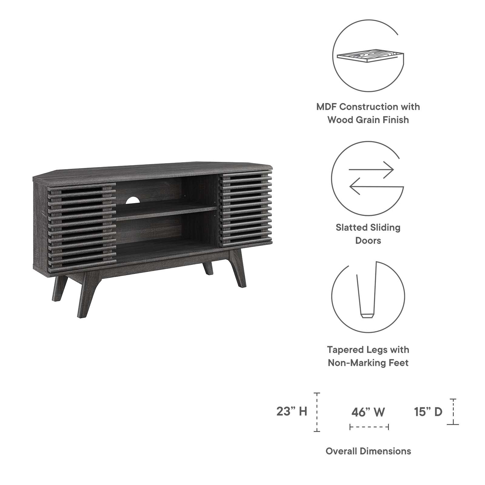 Modway TV & Media Units - Render 46" Corner TV Stand Charcoal