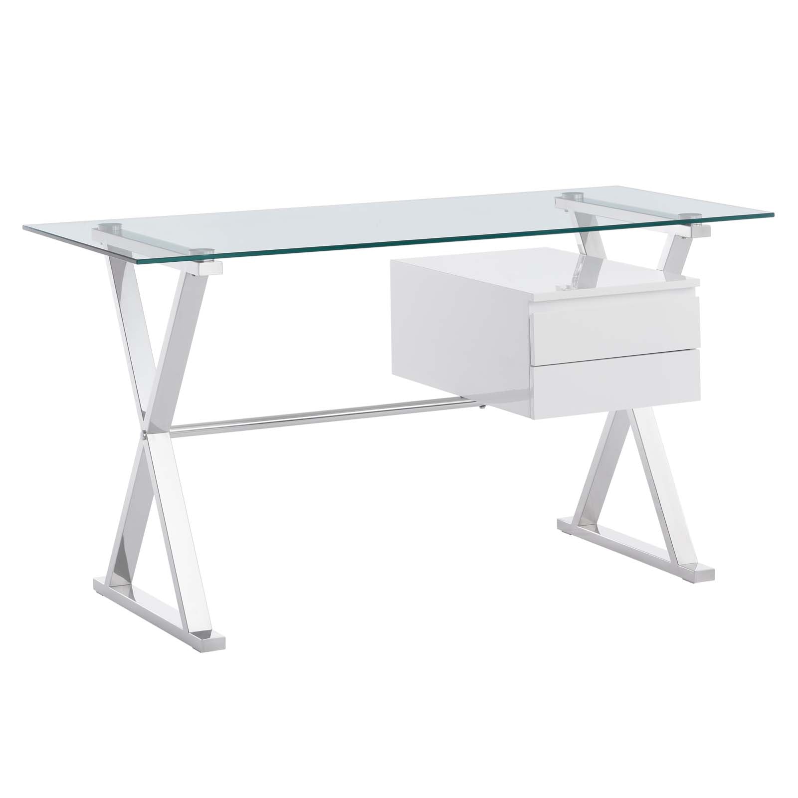 Modway Desks - Sector-56"-Glass-Top-Glass-Office-Desk-White