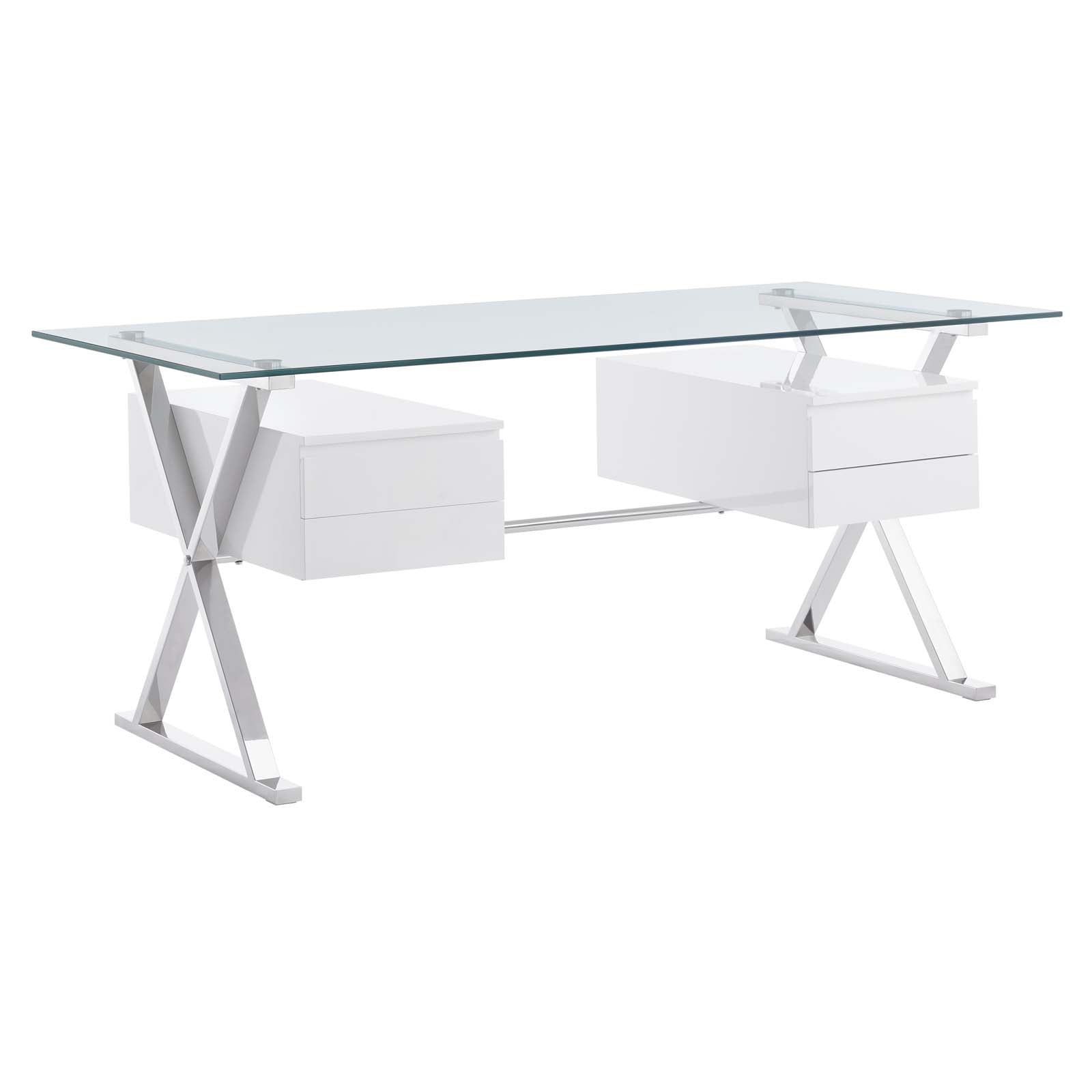 Modway Desks - Sector-71"-Glass-Top-Glass-Office-Desk-White