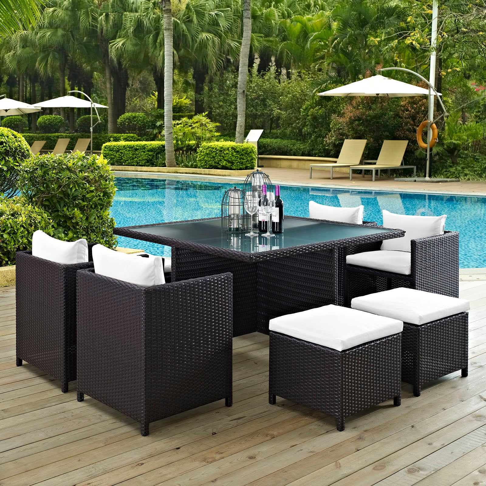 Modway Outdoor Dining Sets - Inverse 9 Piece Outdoor Patio Dining Set Espresso White