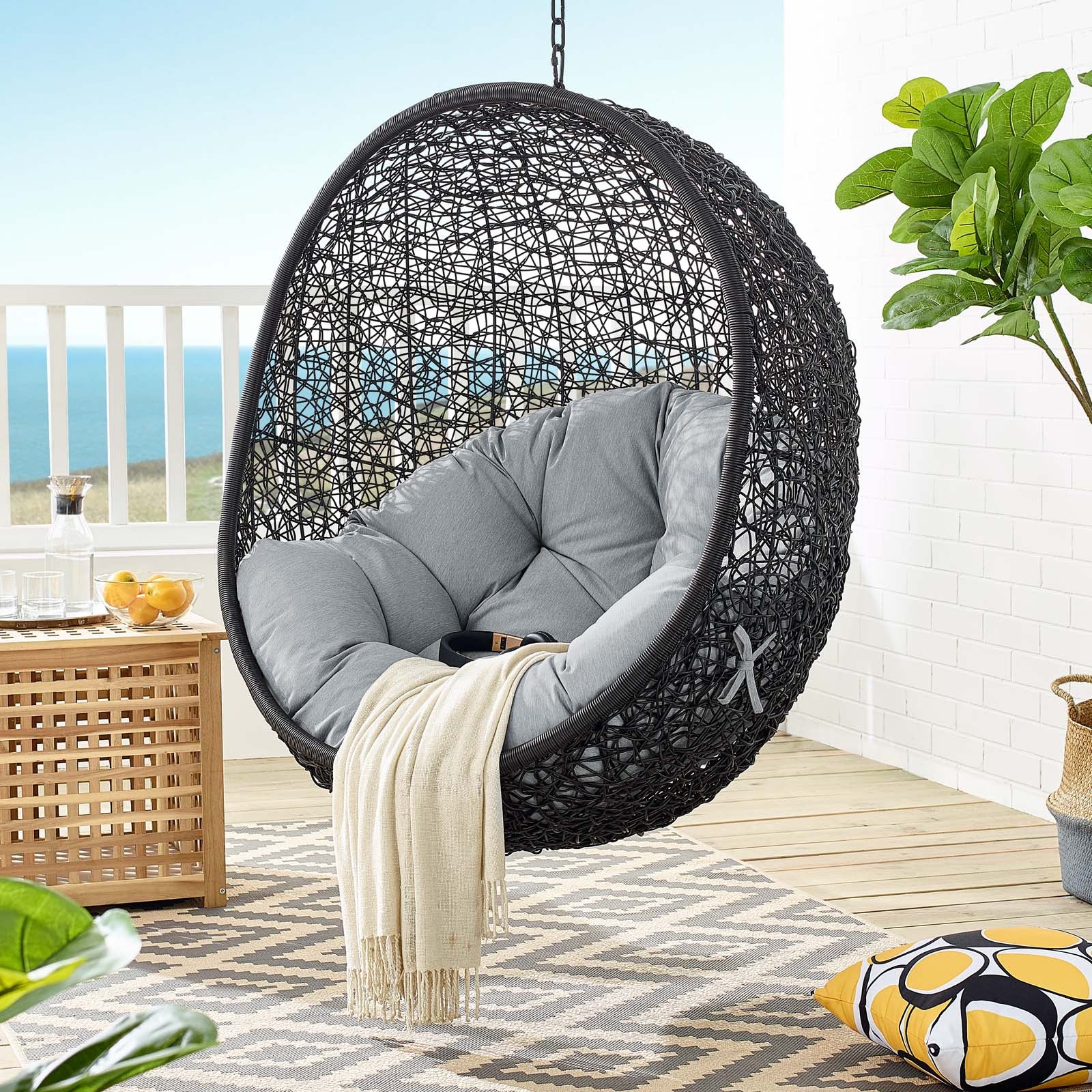 Modway Outdoor Loungers - Encase Swing Outdoor Patio Lounge Chair Gray