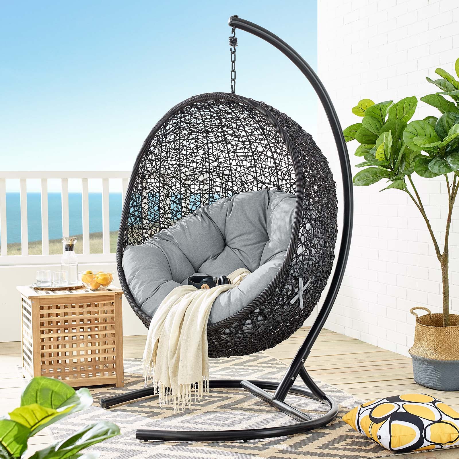 Modway Outdoor Loungers - Encase Swing Outdoor Patio Lounge Chair Gray