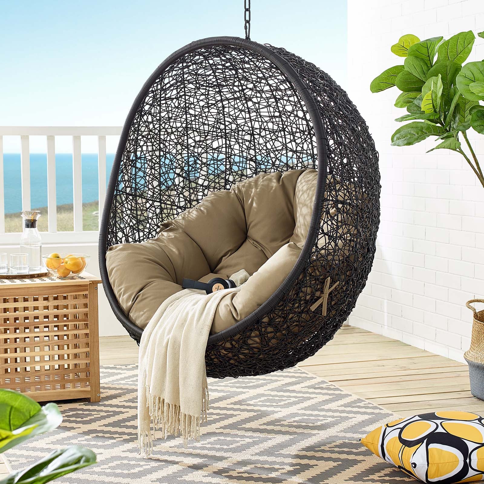 Modway Outdoor Swings - Encase Swing Outdoor Patio Lounge Chair Mocha