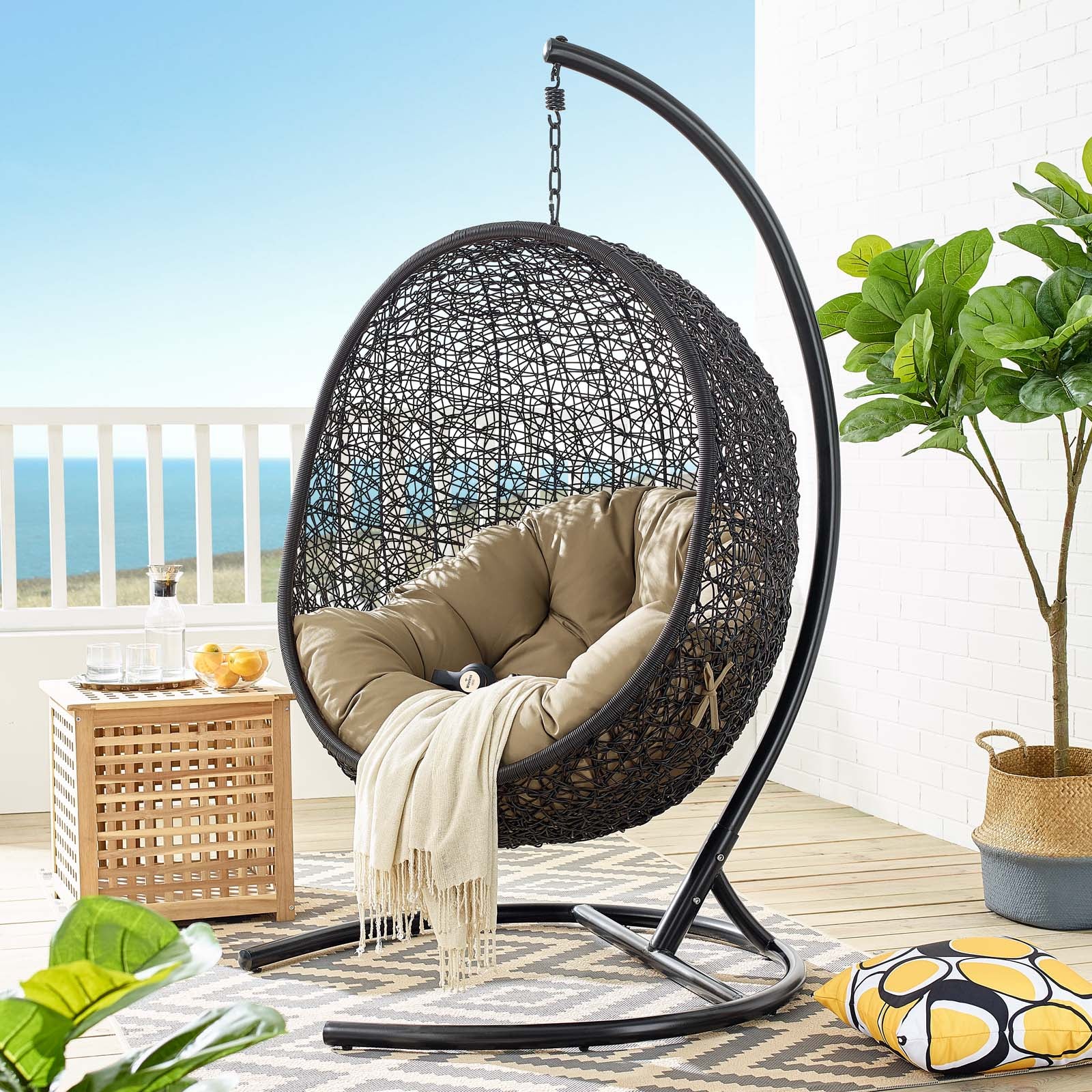 Modway Outdoor Swings - Encase Swing Outdoor Patio Lounge Chair Mocha