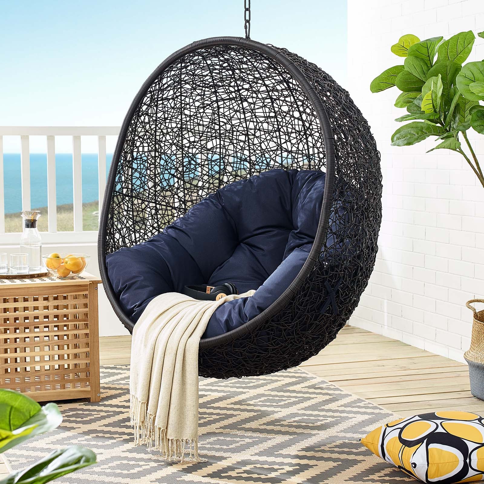 Modway Outdoor Loungers - Encase Swing Outdoor Patio Lounge Chair Navy