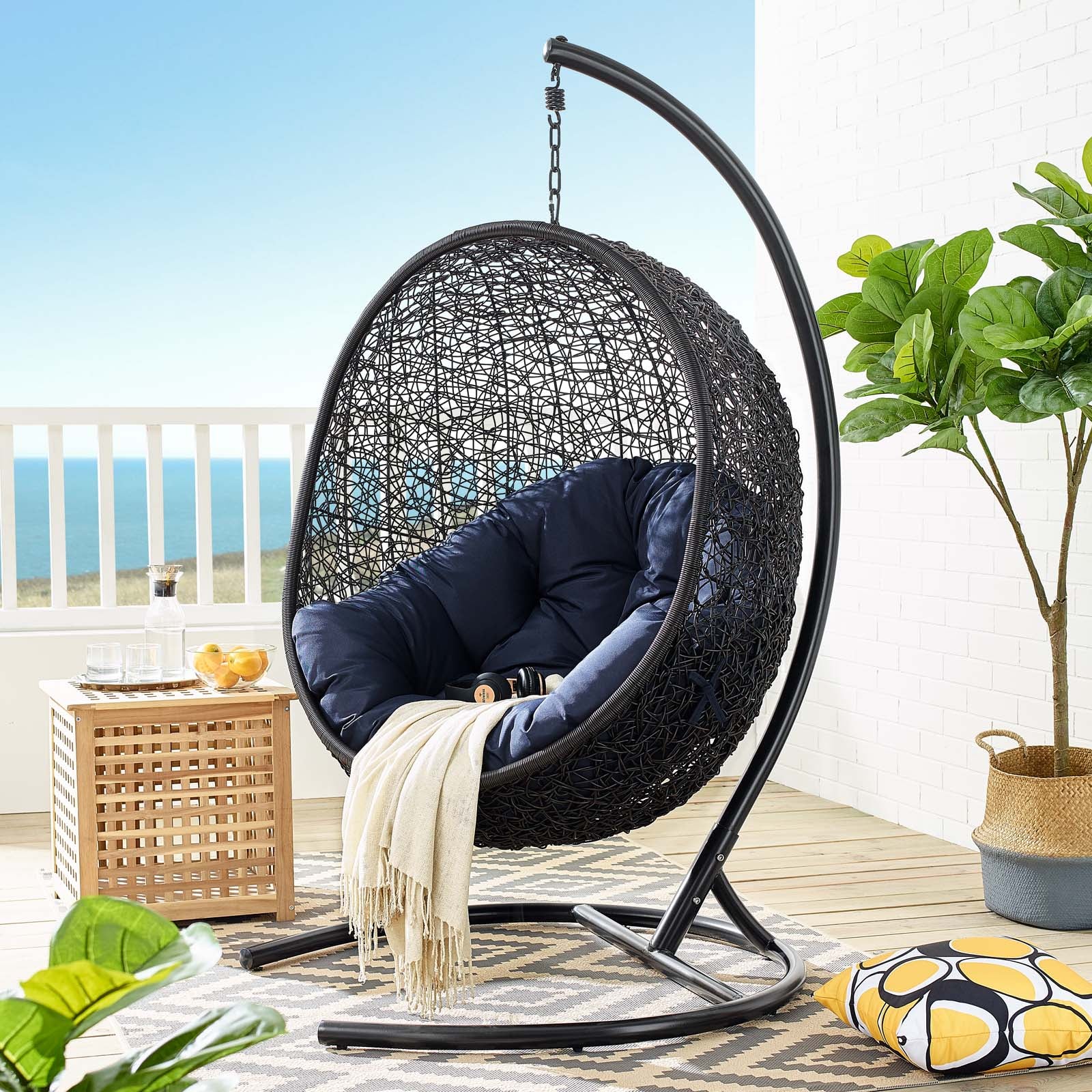 Modway Outdoor Loungers - Encase Swing Outdoor Patio Lounge Chair Navy