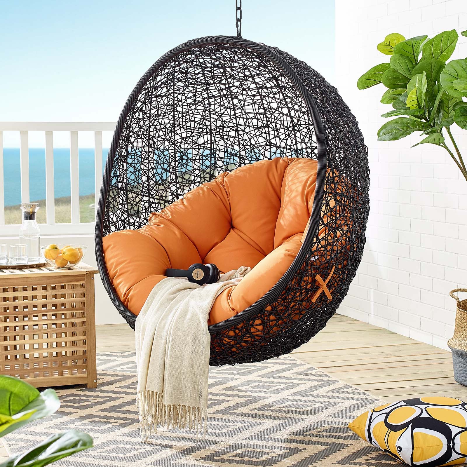 Modway Outdoor Swings - Encase Swing Outdoor Patio Lounge Chair Orange