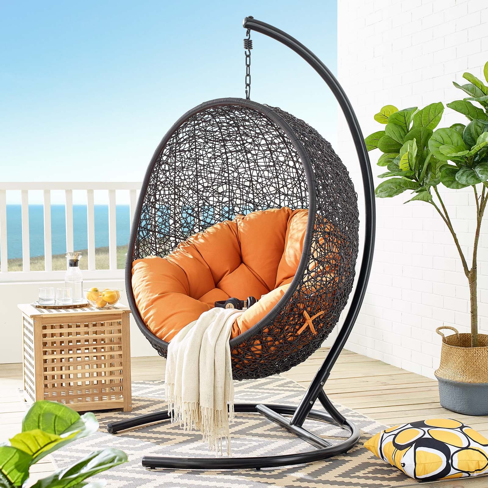 Modway Outdoor Swings - Encase Swing Outdoor Patio Lounge Chair Orange