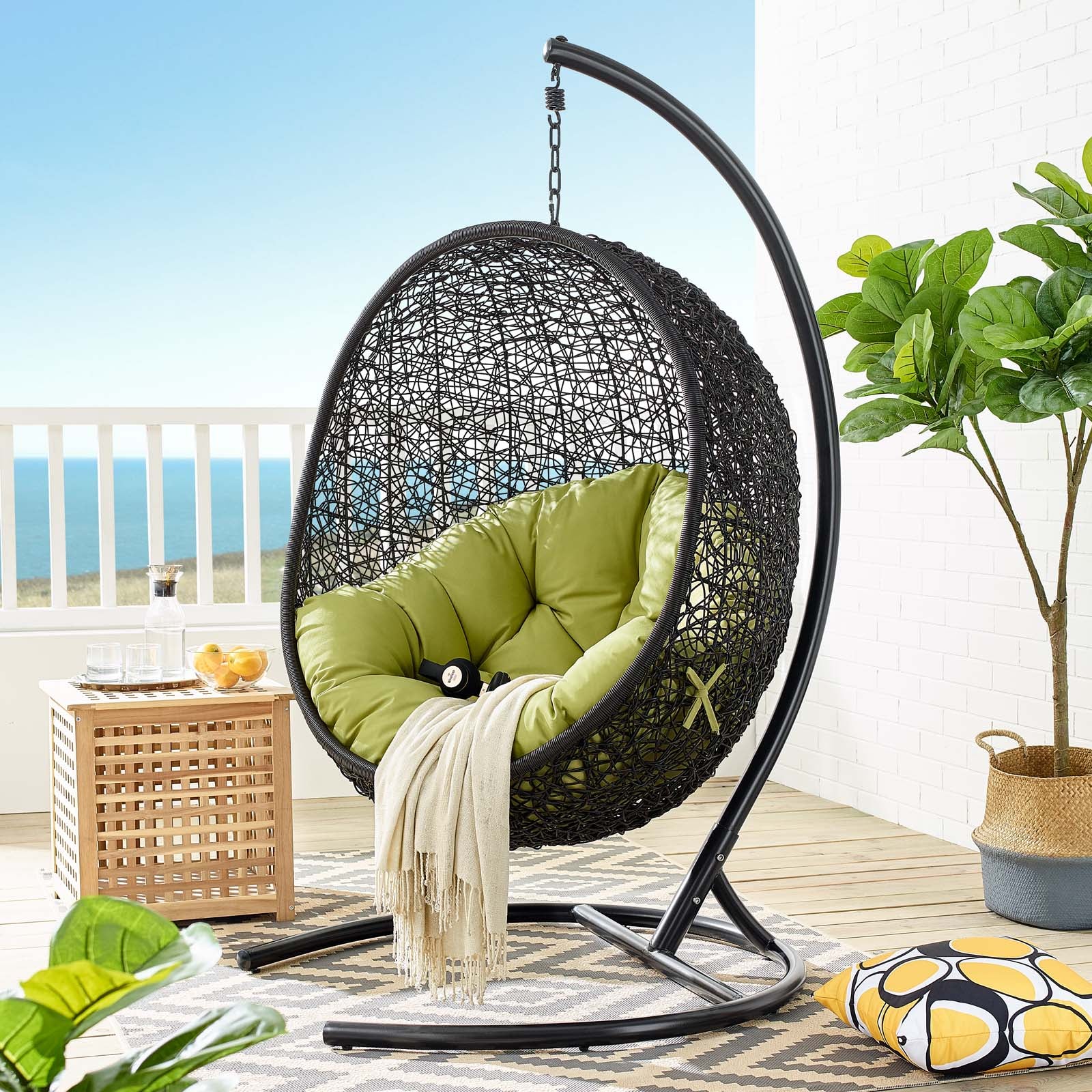 Modway Outdoor Swings - Encase Swing Outdoor Patio Lounge Chair Peridot