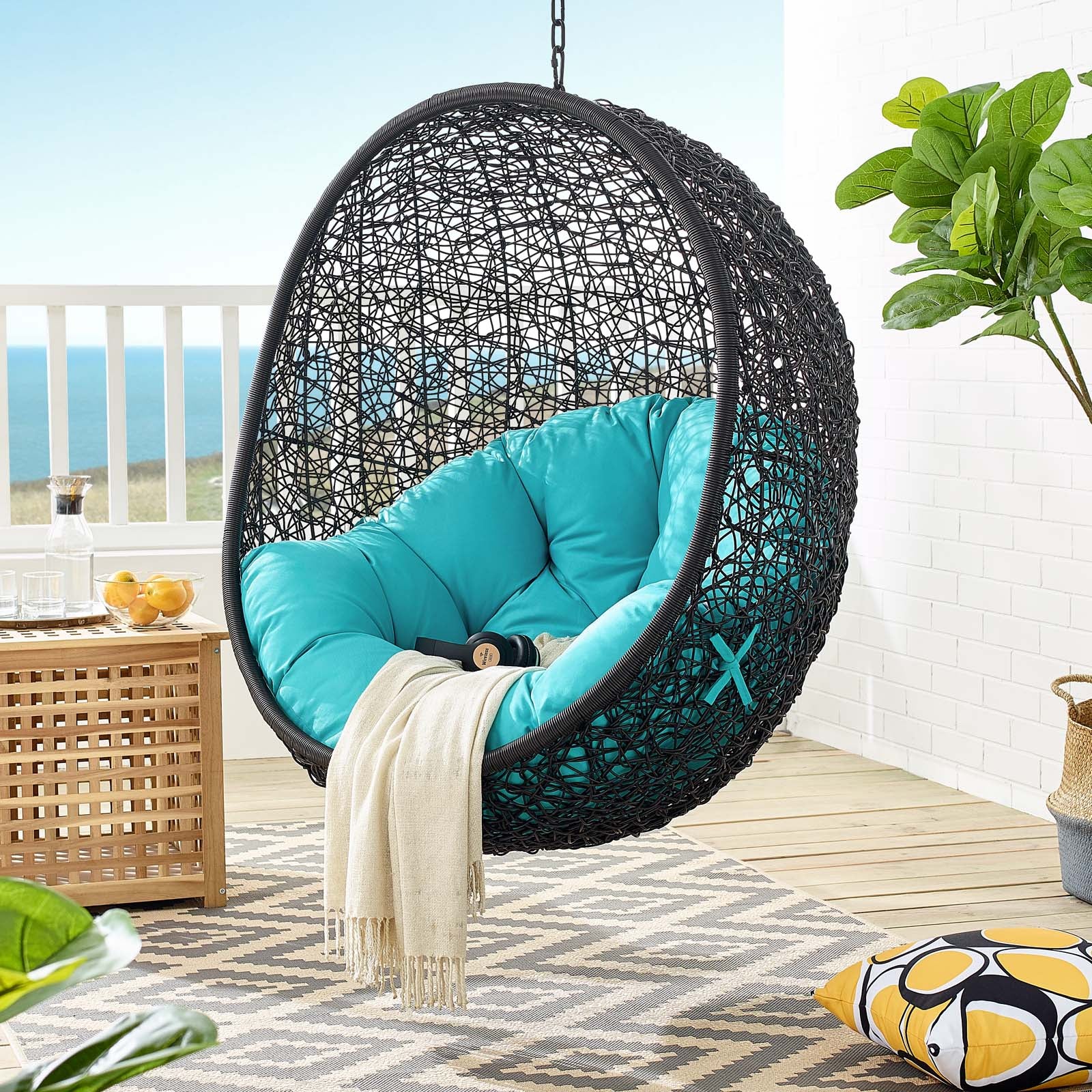 Modway Outdoor Swings - Encase Swing Outdoor Patio Lounge Chair Turquoise