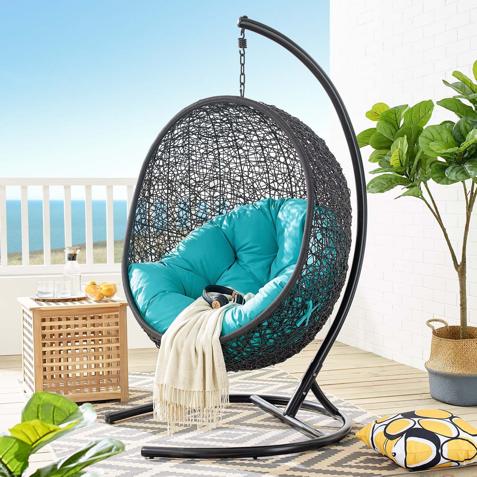 Modway Outdoor Swings - Encase Swing Outdoor Patio Lounge Chair Turquoise