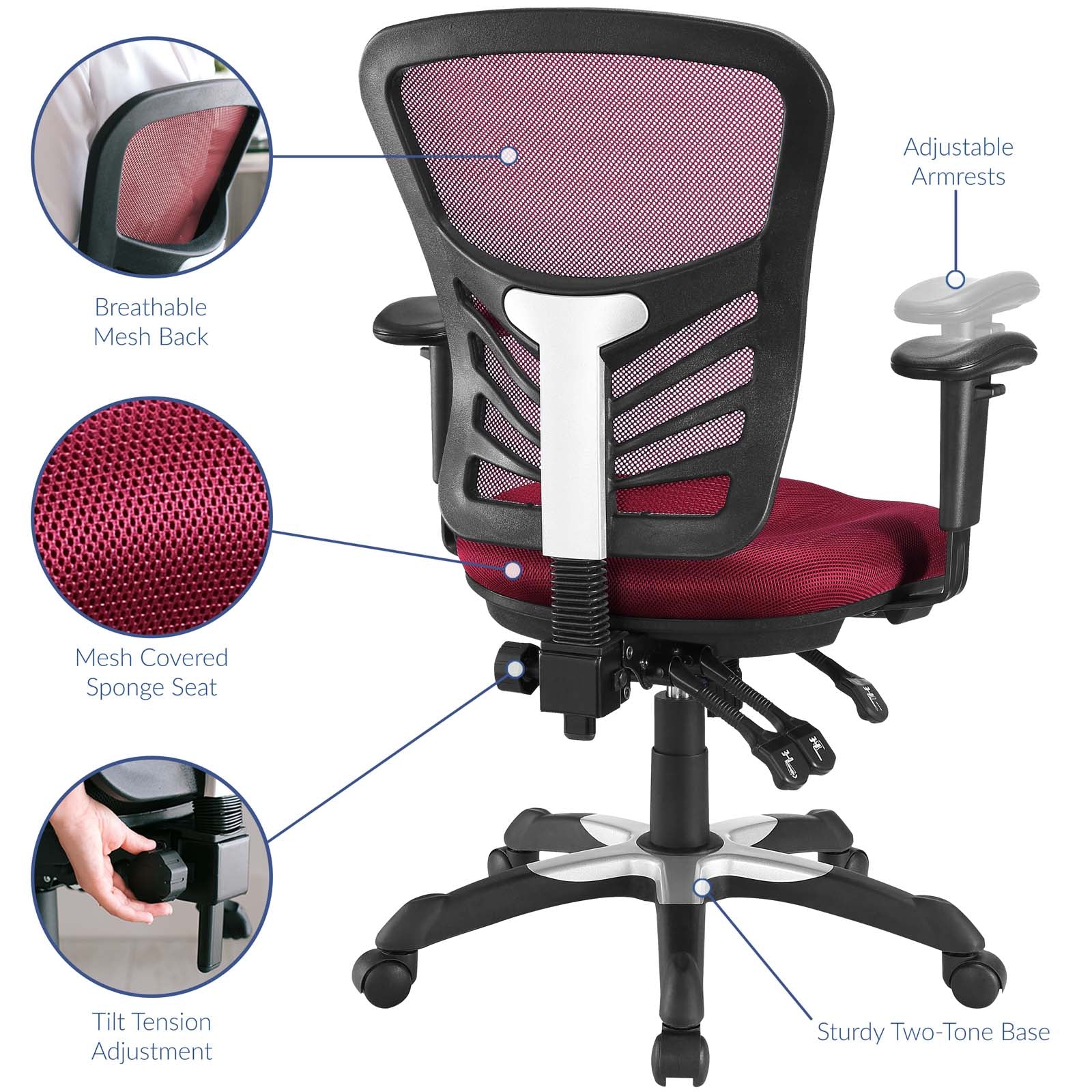Modway Task Chairs - Articulate Mesh Office Chair Red