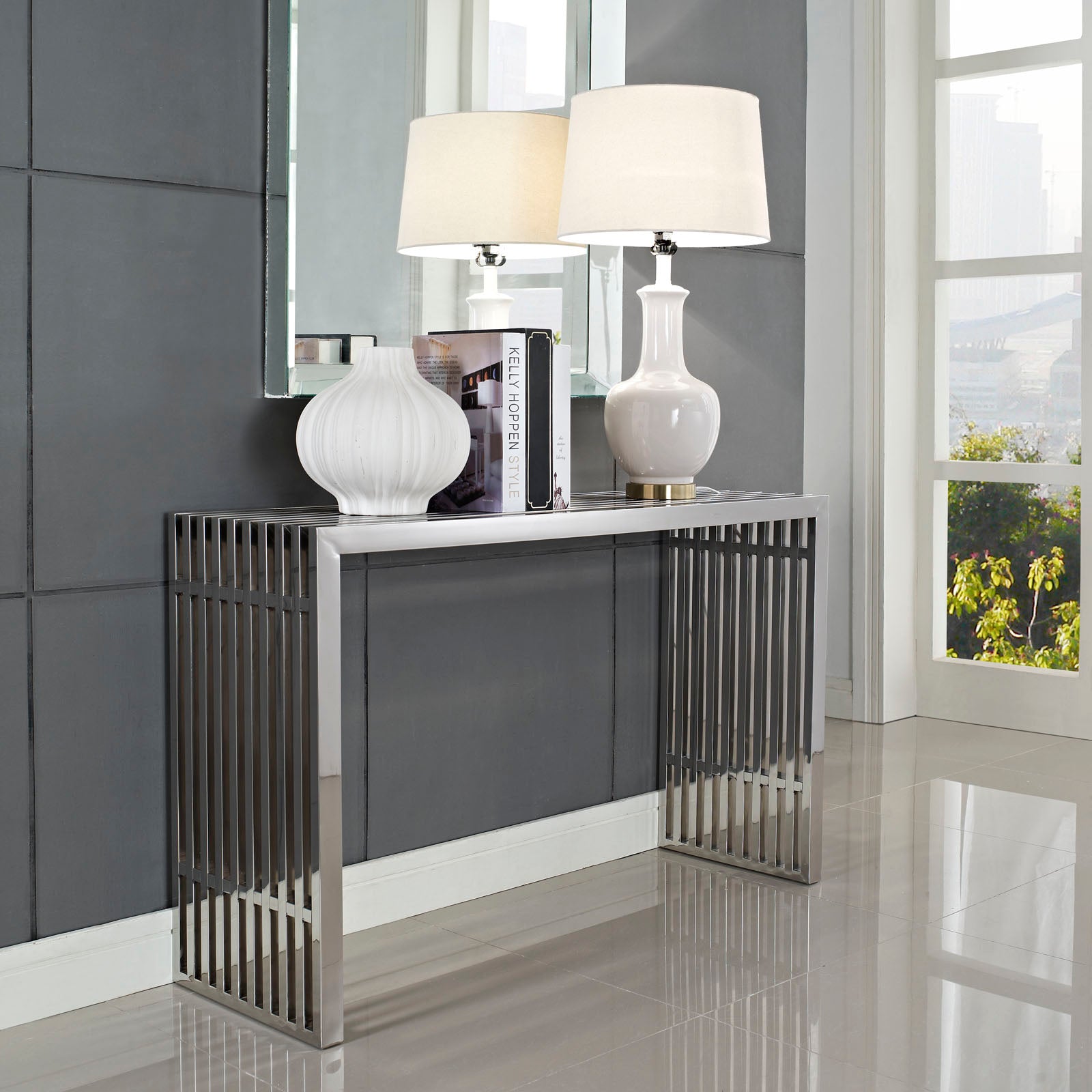 Modway Consoles - Gridiron Console Table Silver