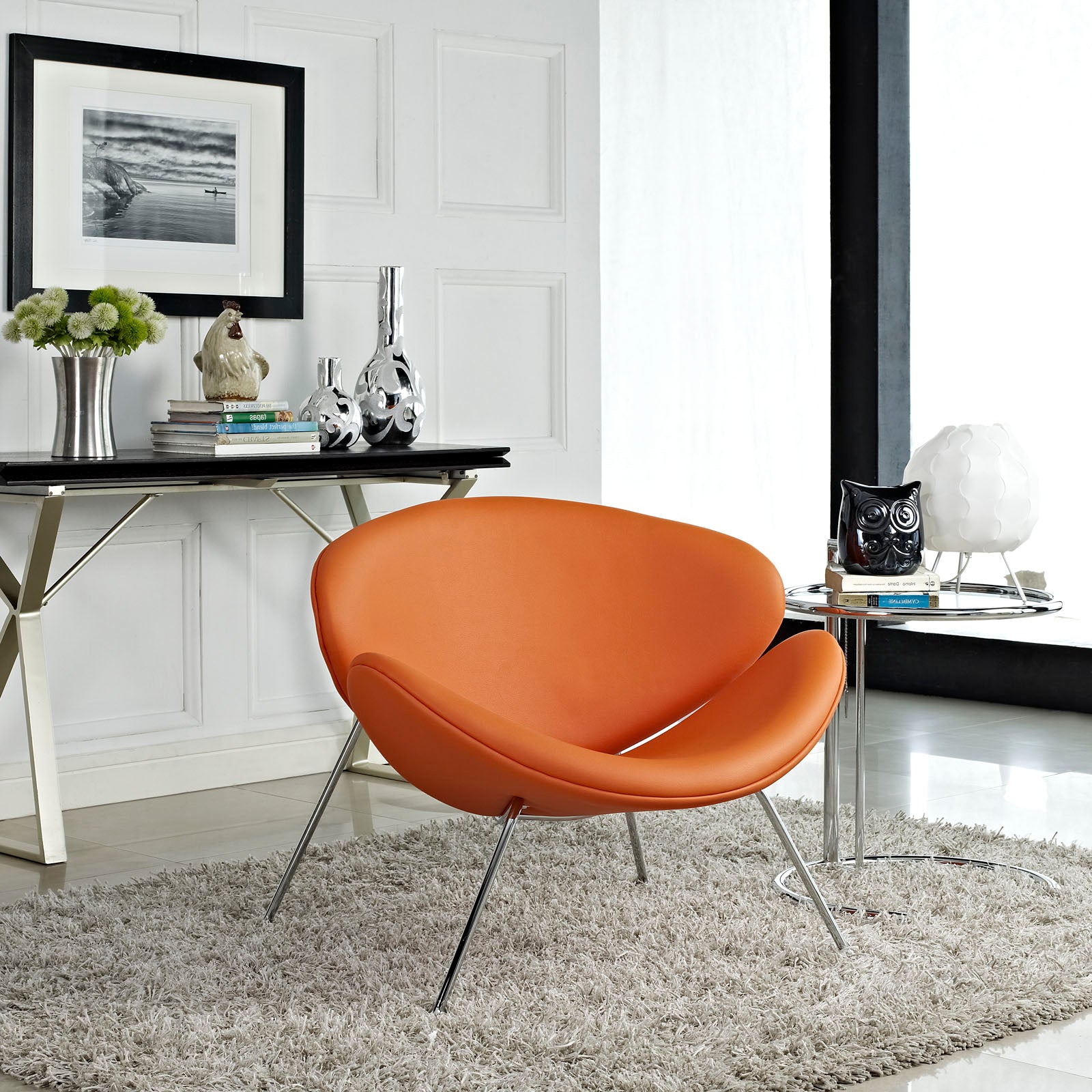Modway Accent Chairs - Nutshell Upholstered Vinyl Lounge Chair Orange