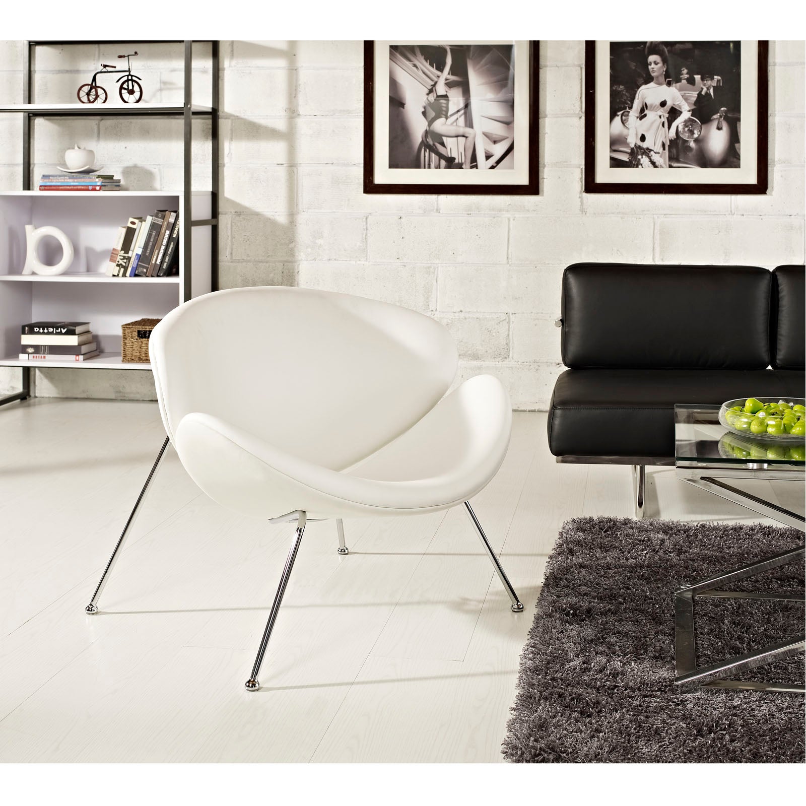 Modway Accent Chairs - Nutshell Upholstered Vinyl Lounge Chair White