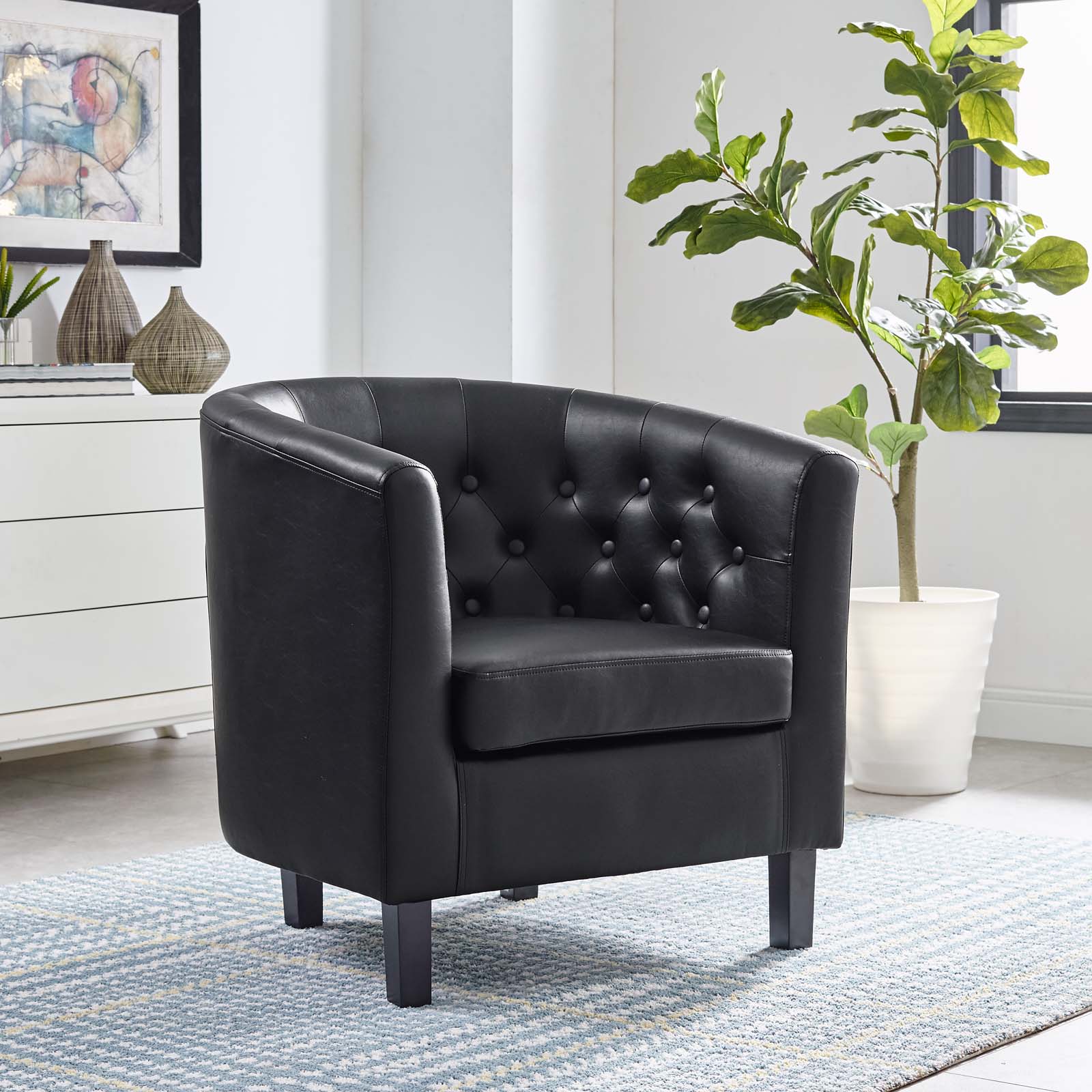 Modway Accent Chairs - Prospect Upholstered Vinyl Armchair Black