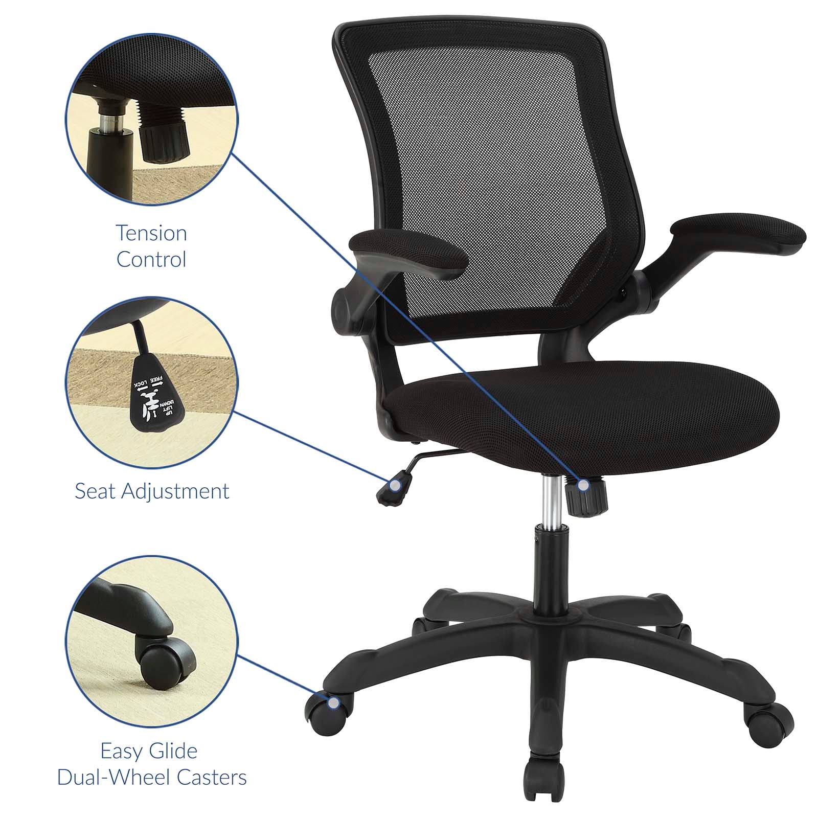 Modway Task Chairs - Veer Mesh Office Chair Black