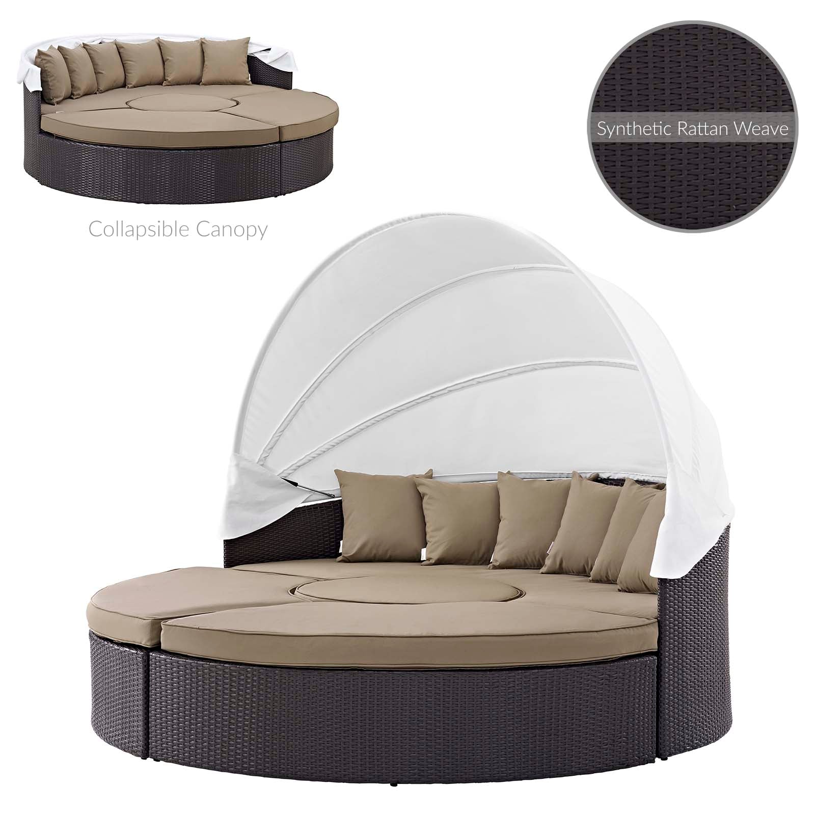Modway Patio Daybeds - Quest Canopy Outdoor Patio 4 Piece Daybed Set Espresso & Mocha