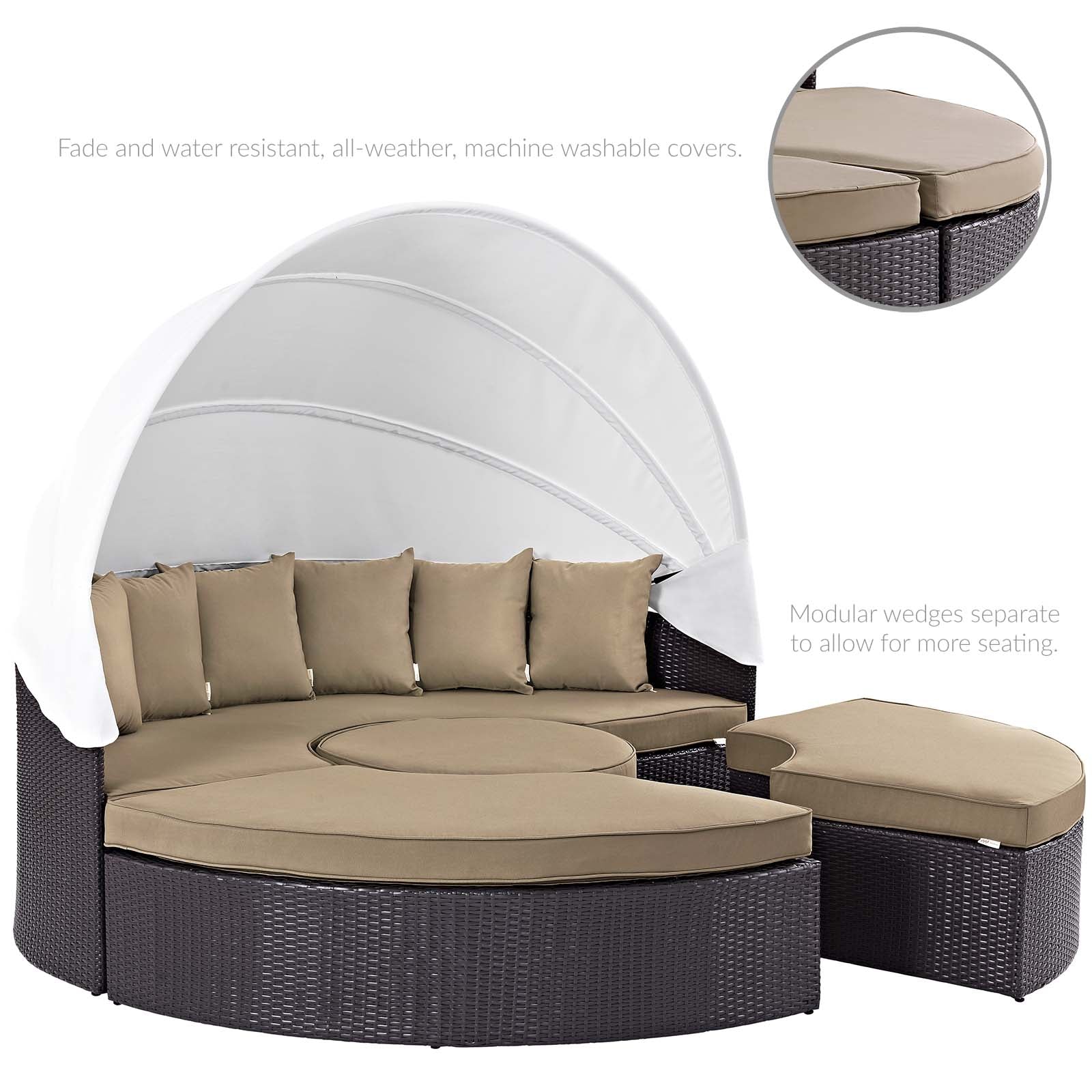 Modway Patio Daybeds - Quest Canopy Outdoor Patio 4 Piece Daybed Set Espresso & Mocha